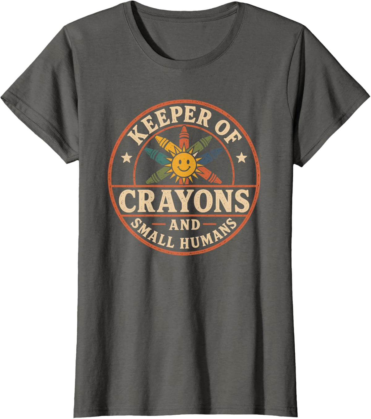 Keeper of Crayons and Small Humans Preschool Teacher T-Shirt - Asphalt Grey