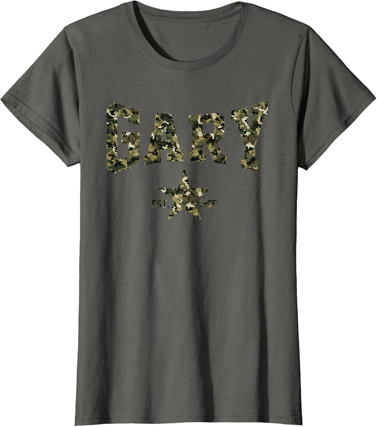 Camo Souvenir USA Star Gary in Indiana Men Women T-Shirt - Asphalt Grey