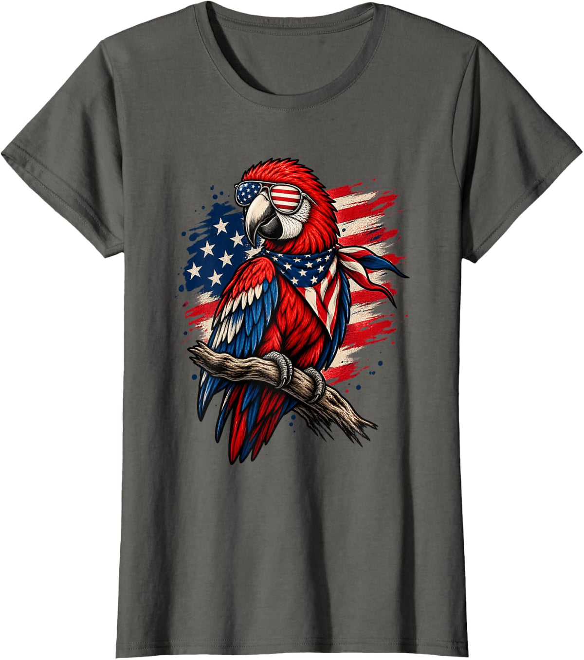 Parrot 4th of July Patriotic Macaw American Flag T-Shirt - Asphalt Grey