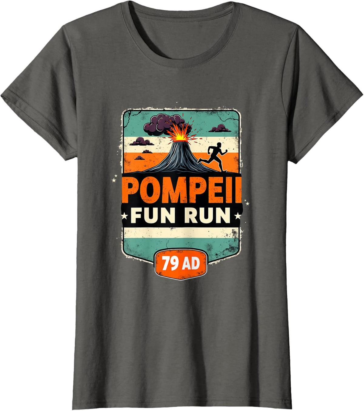 Pompeii Fun Run 79 AD Vintage Volcano Running Event T-Shirt Tee for Runners - Asphalt Grey