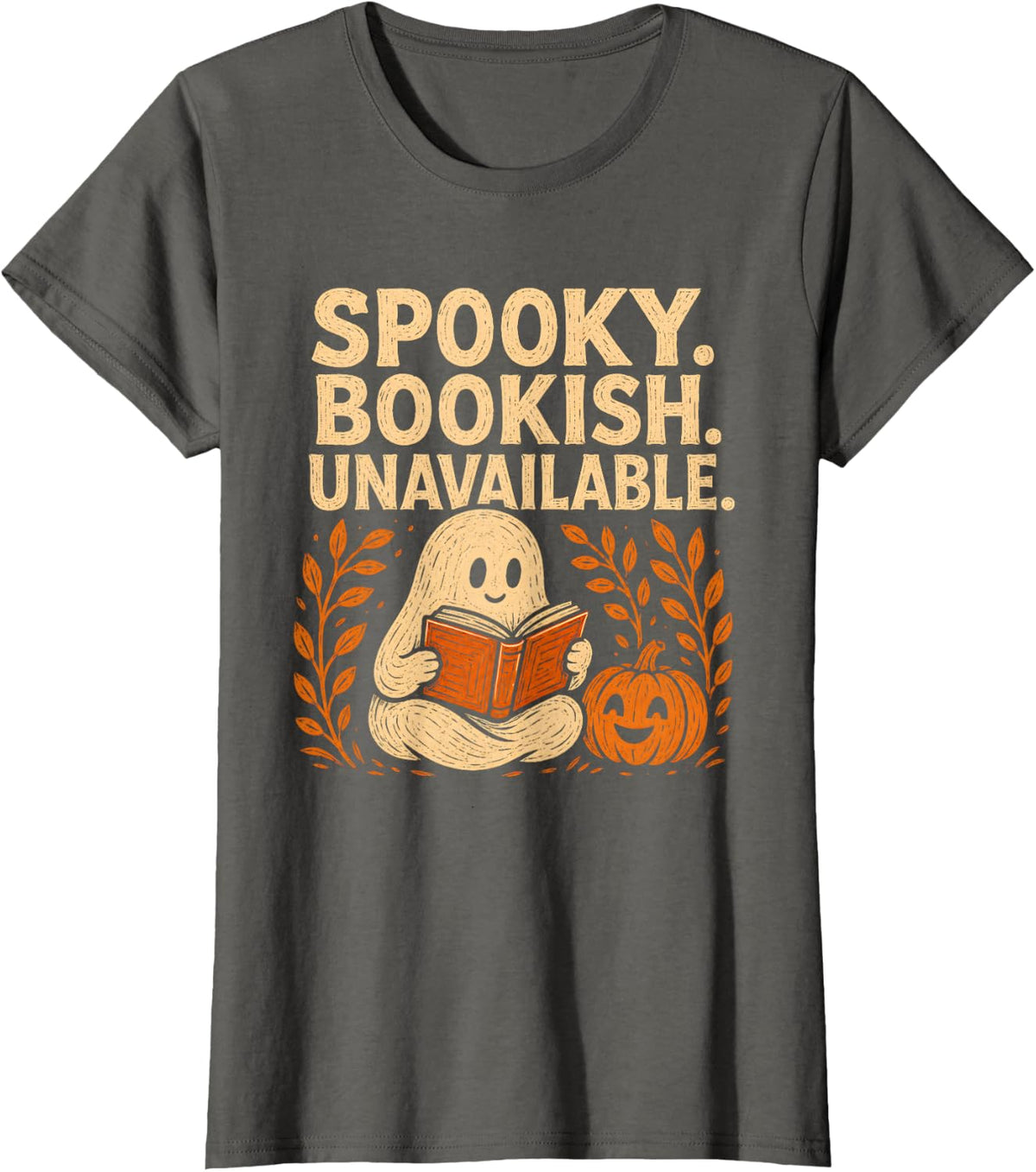 Halloween Book Lover Spooky Bookish Unavailable Cute Ghost T-Shirt - Asphalt Grey