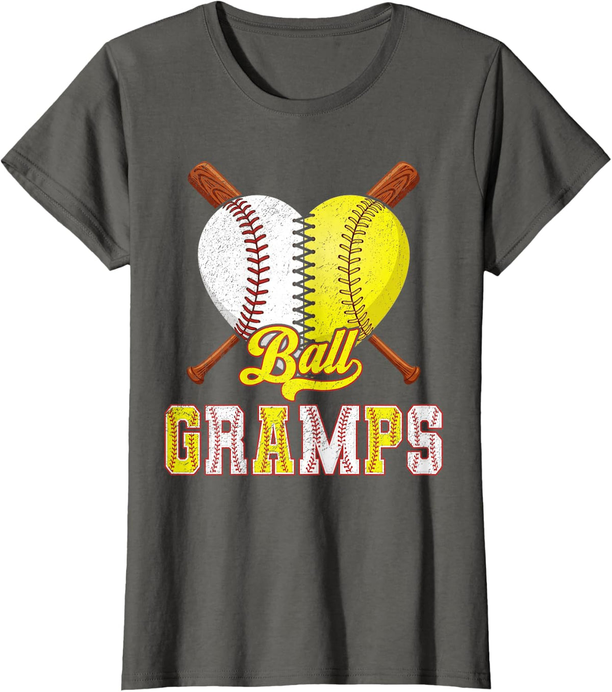 Funny Ball Gramps Baseball Softball Heart T-Shirt - Asphalt Grey