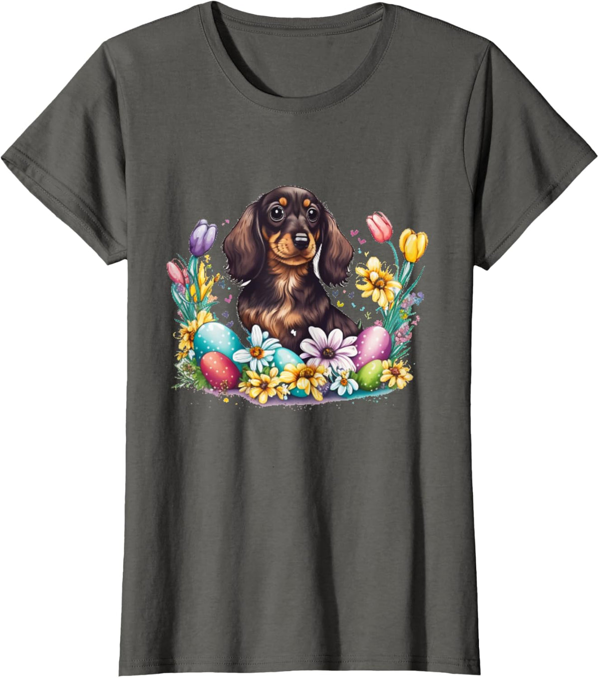 Cute Dachshund Easter Day Wiener Weiner Easter Egg T-Shirt - Asphalt Grey