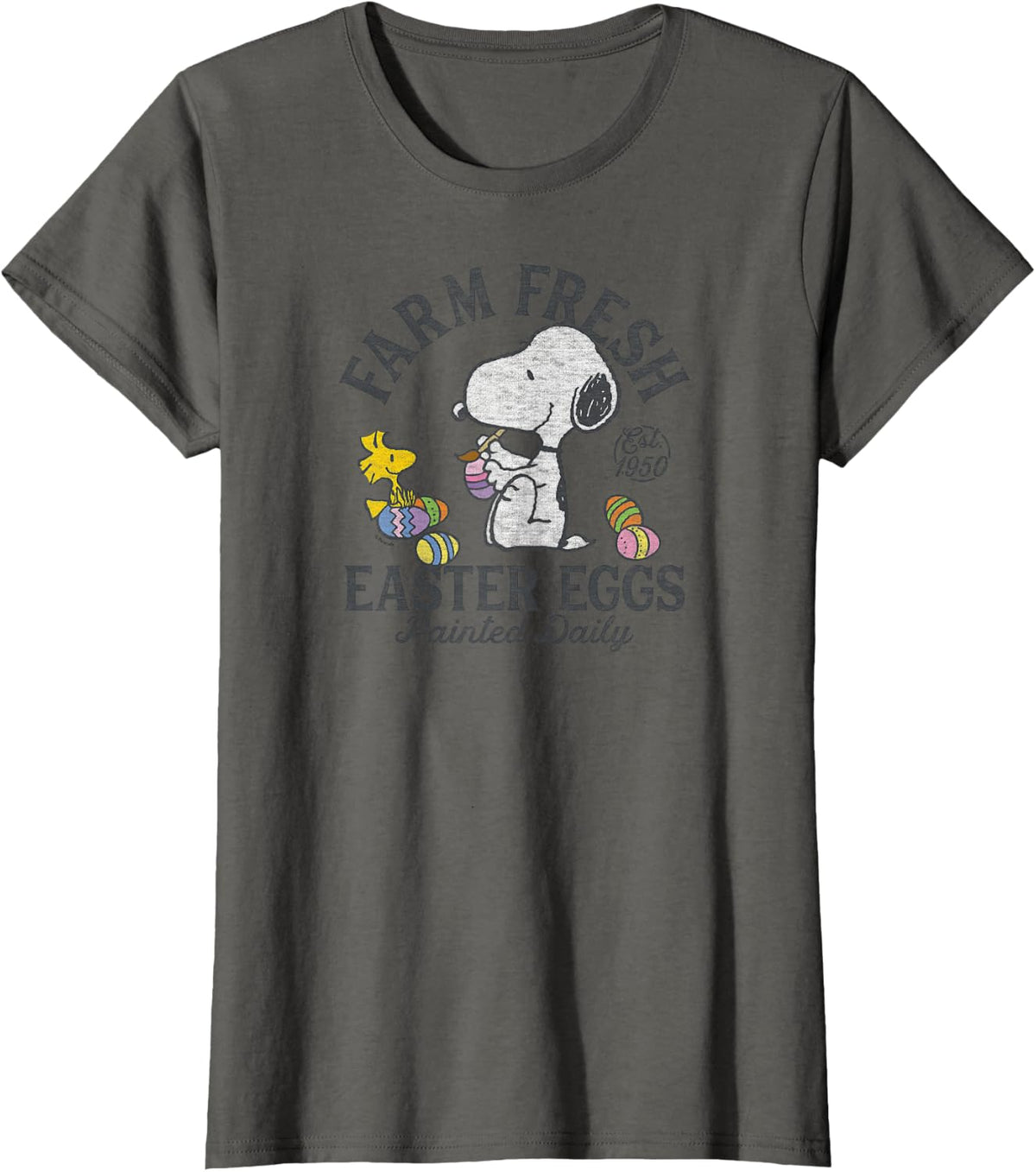 Snoopy and Woodstock - Farm Fresh Easter Eggs T-Shirt - Asphalt Grey