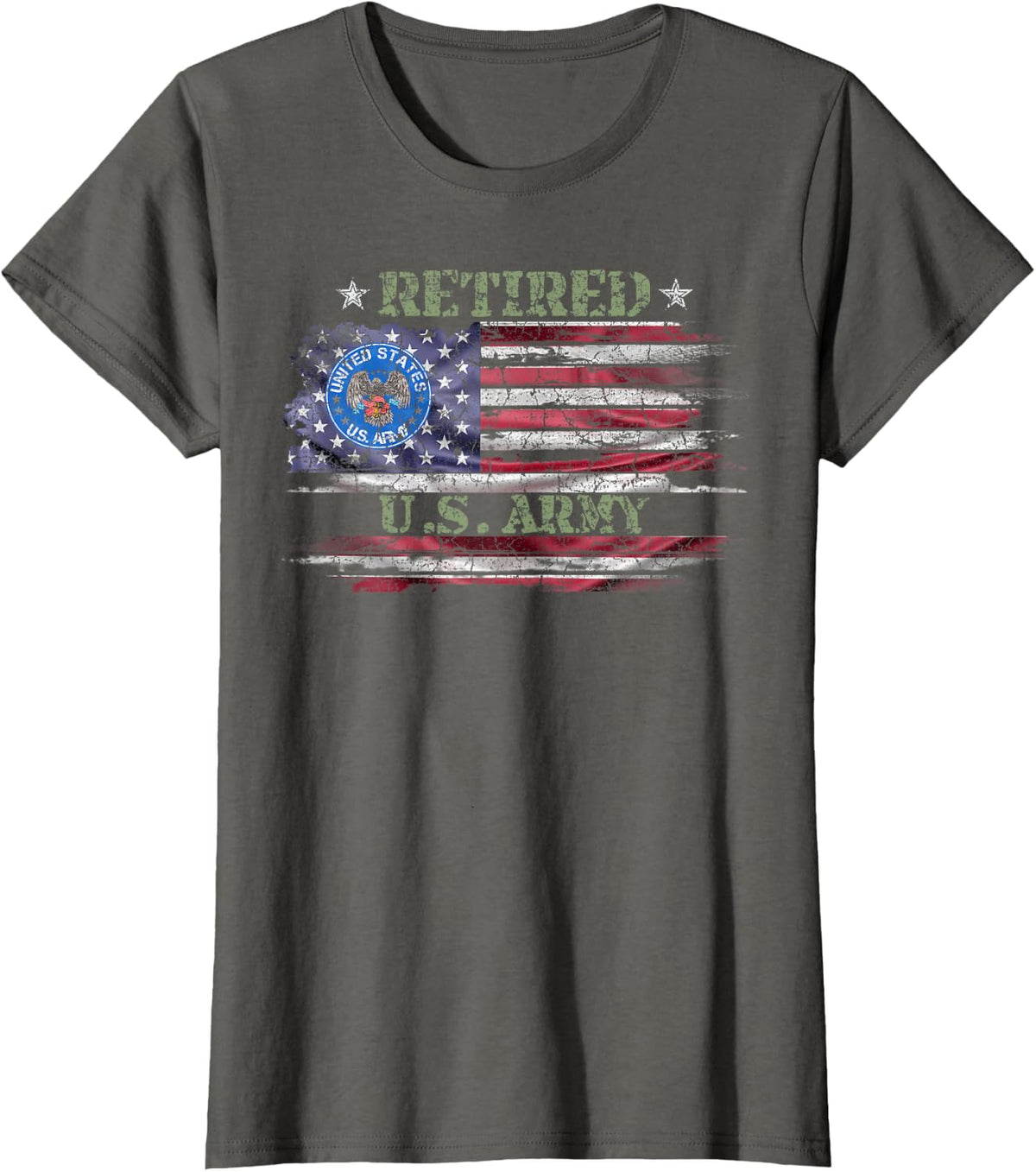 Vintage USA American Flag Proud Retired US Army Veteran T-Shirt - Asphalt Grey