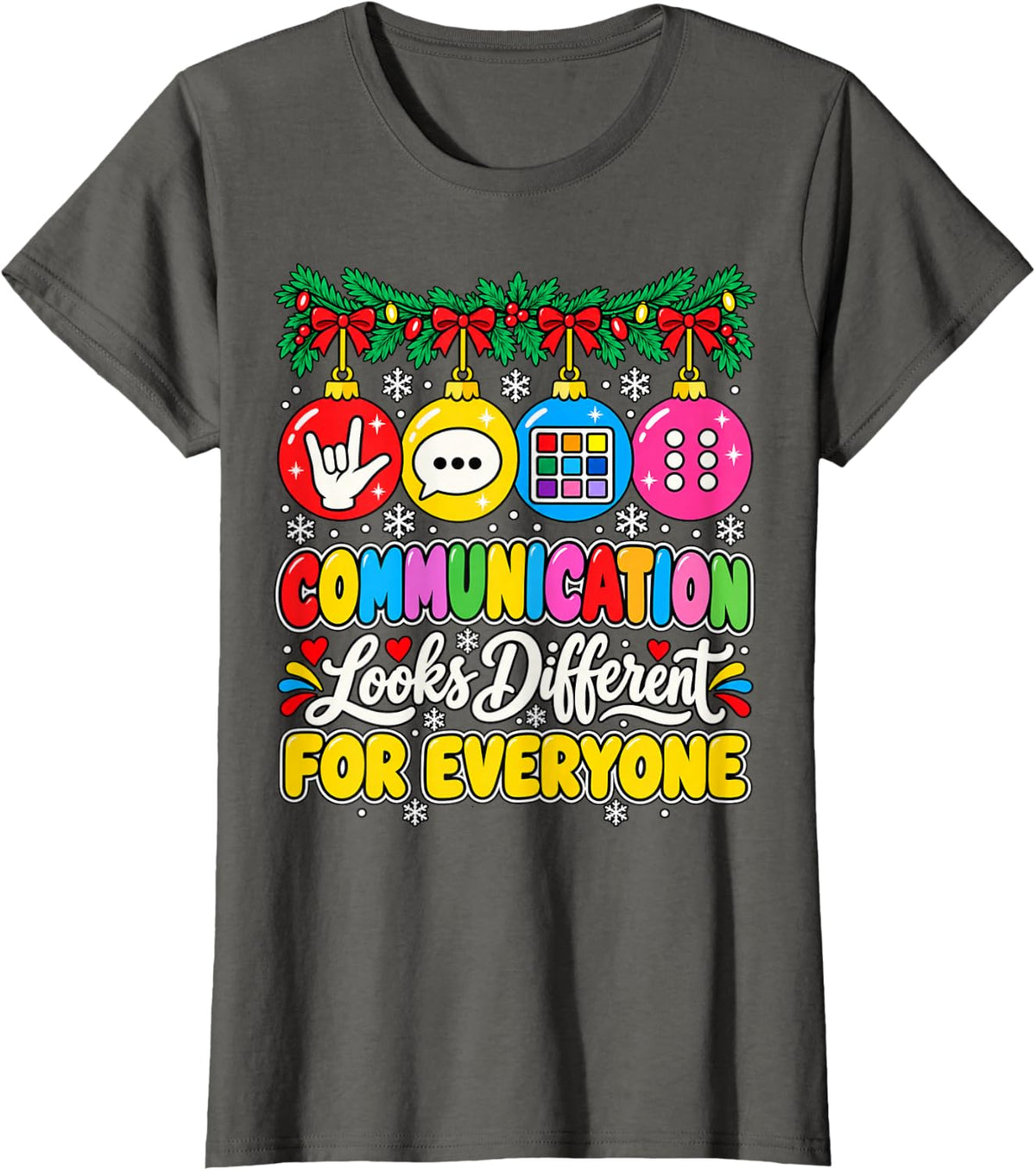 AAC Awareness ASL Sign Language Christmas SPED Teacher T-Shirt - Asphalt Grey