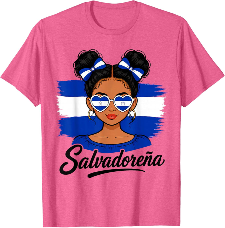 El Salvador Flag Salvadoran Women Girls Hispanic Heritage T-Shirt - Pink Heather