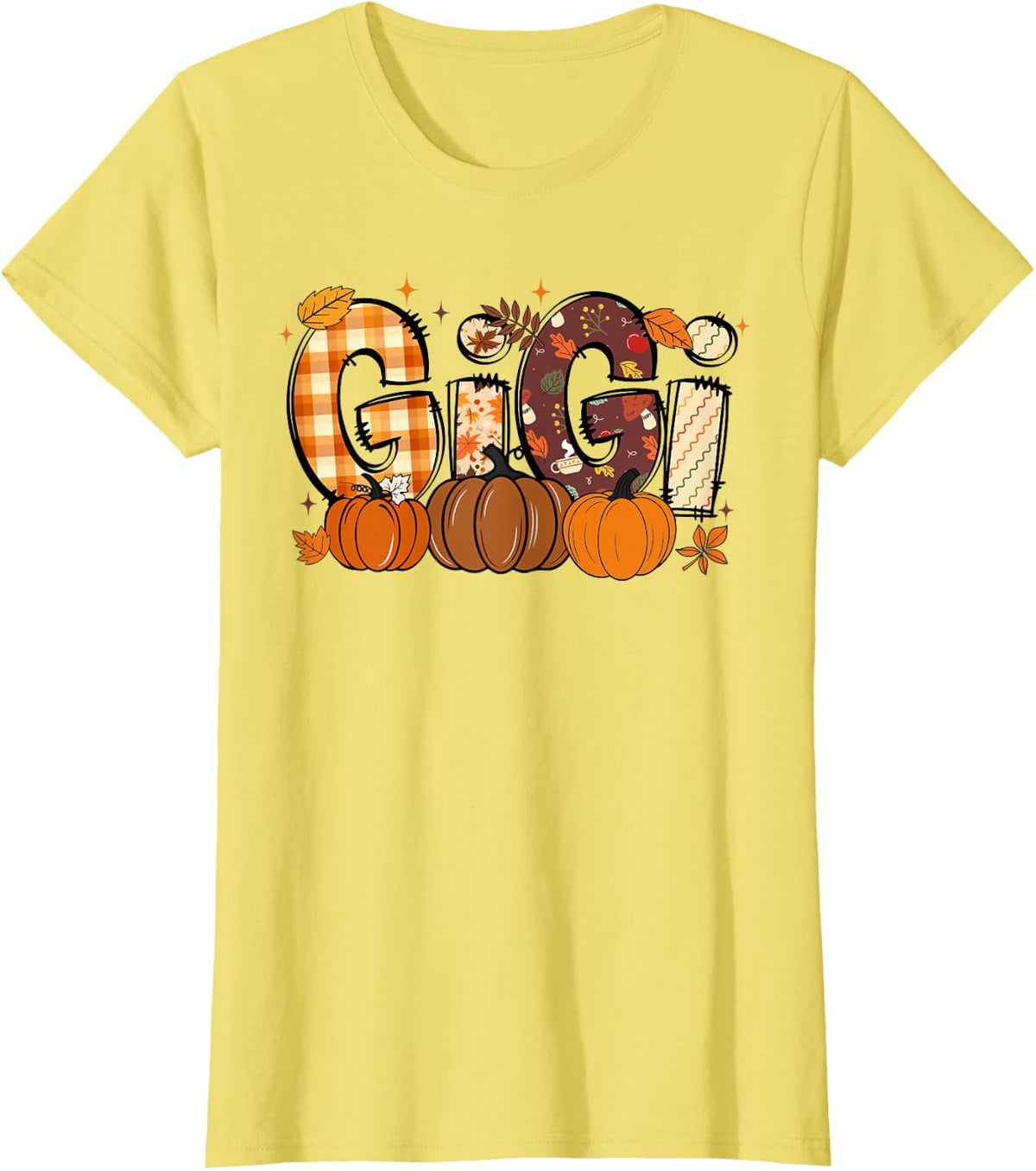 Retro Gigi Pumpkin Fall Leaves Grandma Fall Thanksgiving T-Shirt - Lemon Yellow