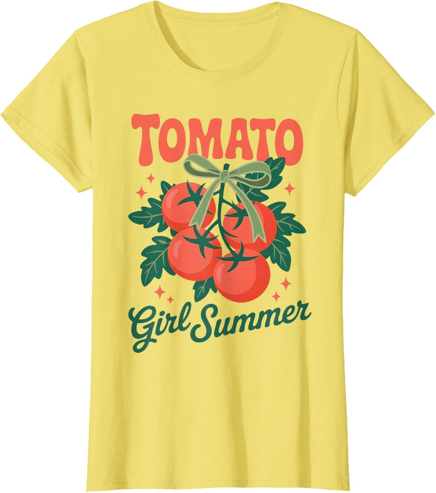 Preppy Tomato Retro Girl Summer Love Fruit Farmers Market T-Shirt - Lemon Yellow