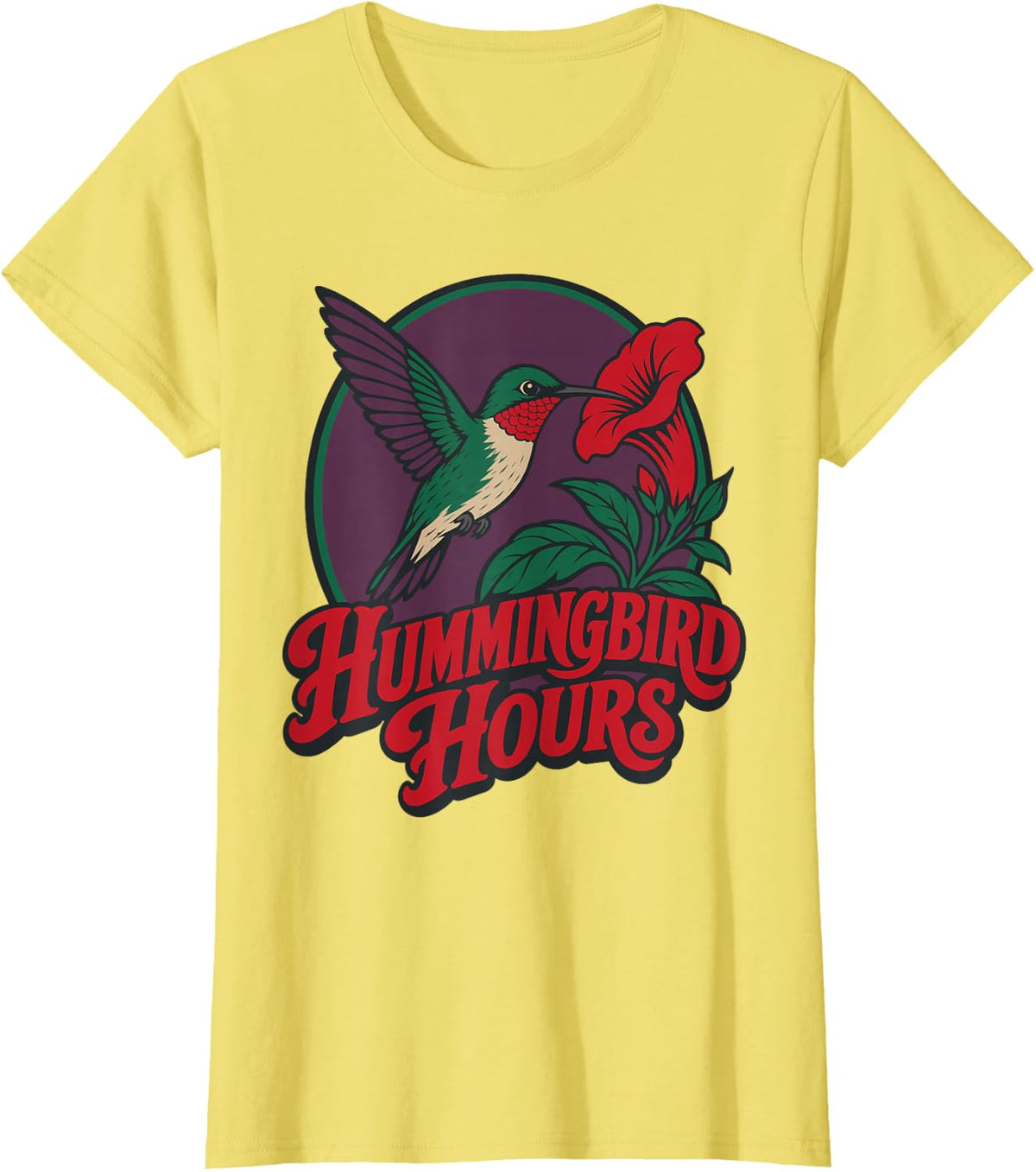 Hummingbird Hours Bird Watching Garden T-Shirt - Lemon Yellow