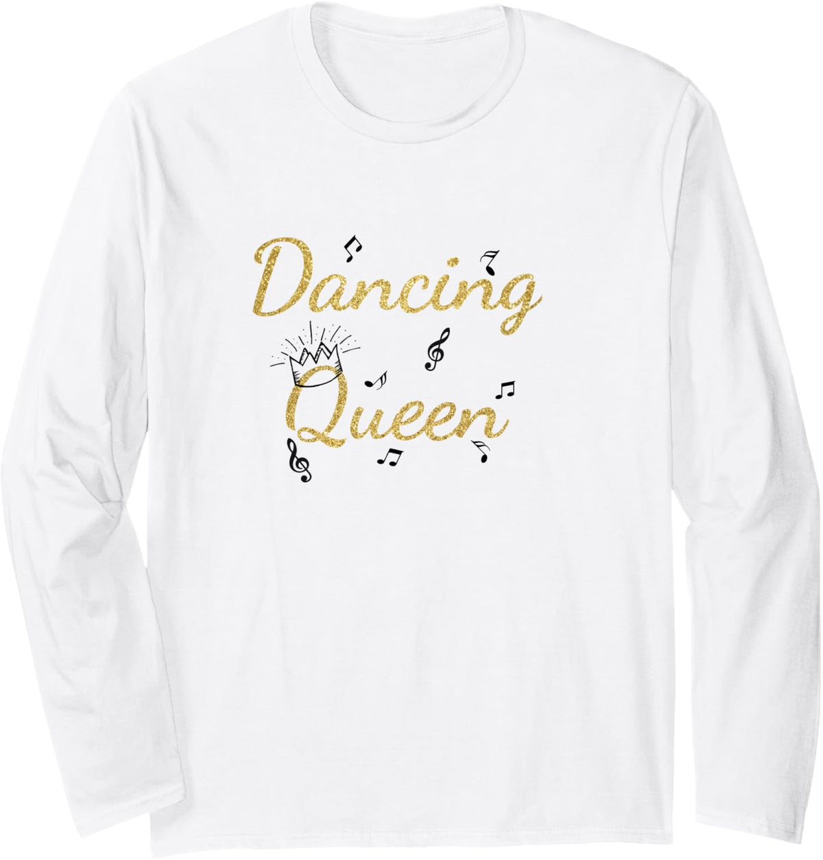 Dancing Queen - Crown and Notes Long Sleeve T-Shirt - Adult Unisex White