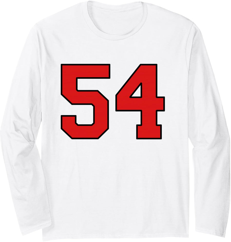 Lucky Number 54 Classic College American Varsity Fan Player Long Sleeve T-Shirt - Adult Unisex White