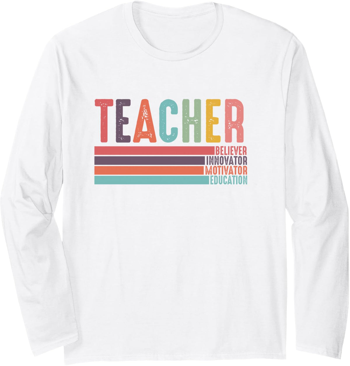 Retro Vintage Teacher Believer Innovator Motivator Education Long Sleeve T-Shirt - Adult Unisex White