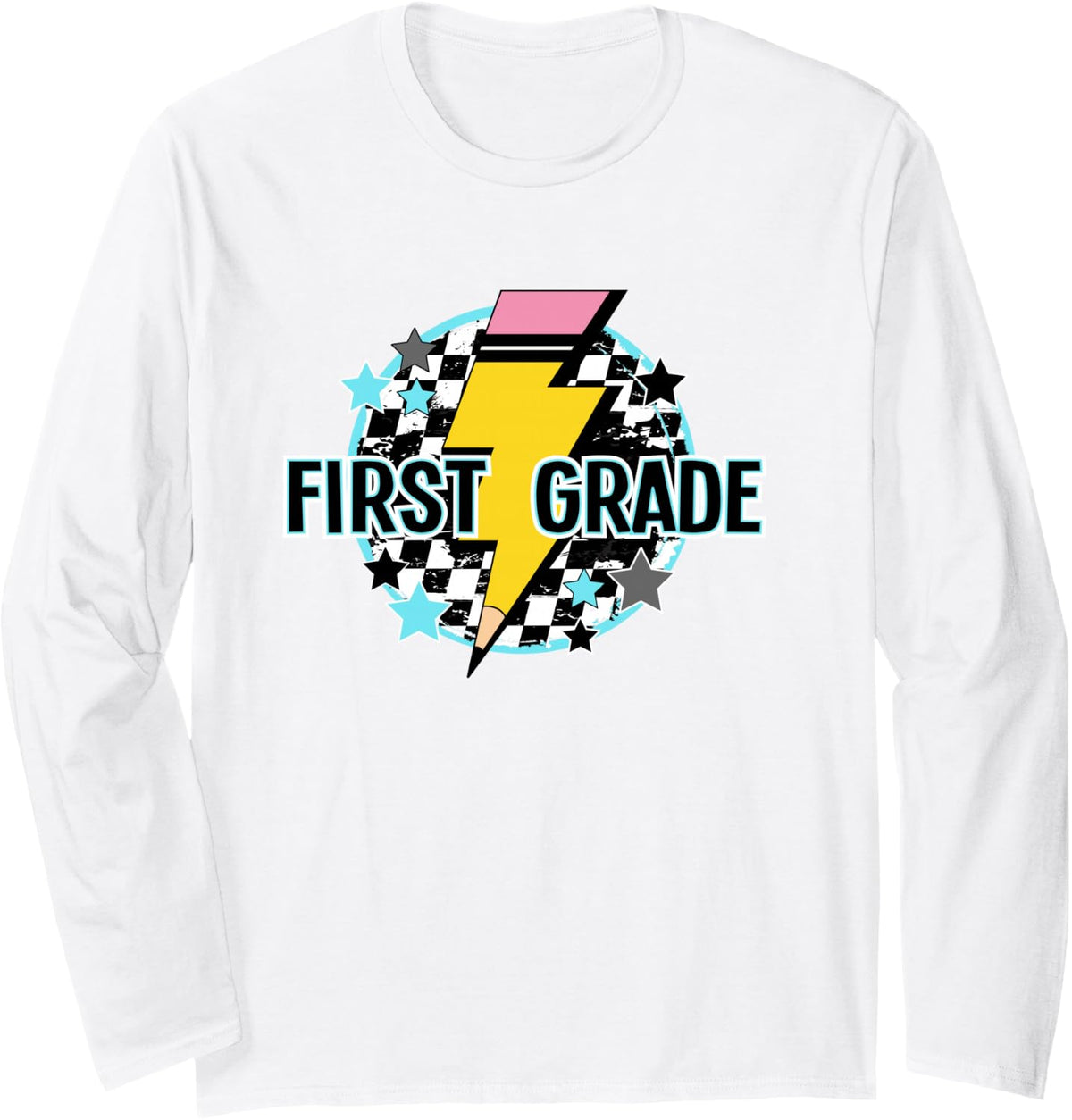 First Grade Teacher Back to School Teacher Lightning Bolt Long Sleeve T-Shirt - Adult Unisex White