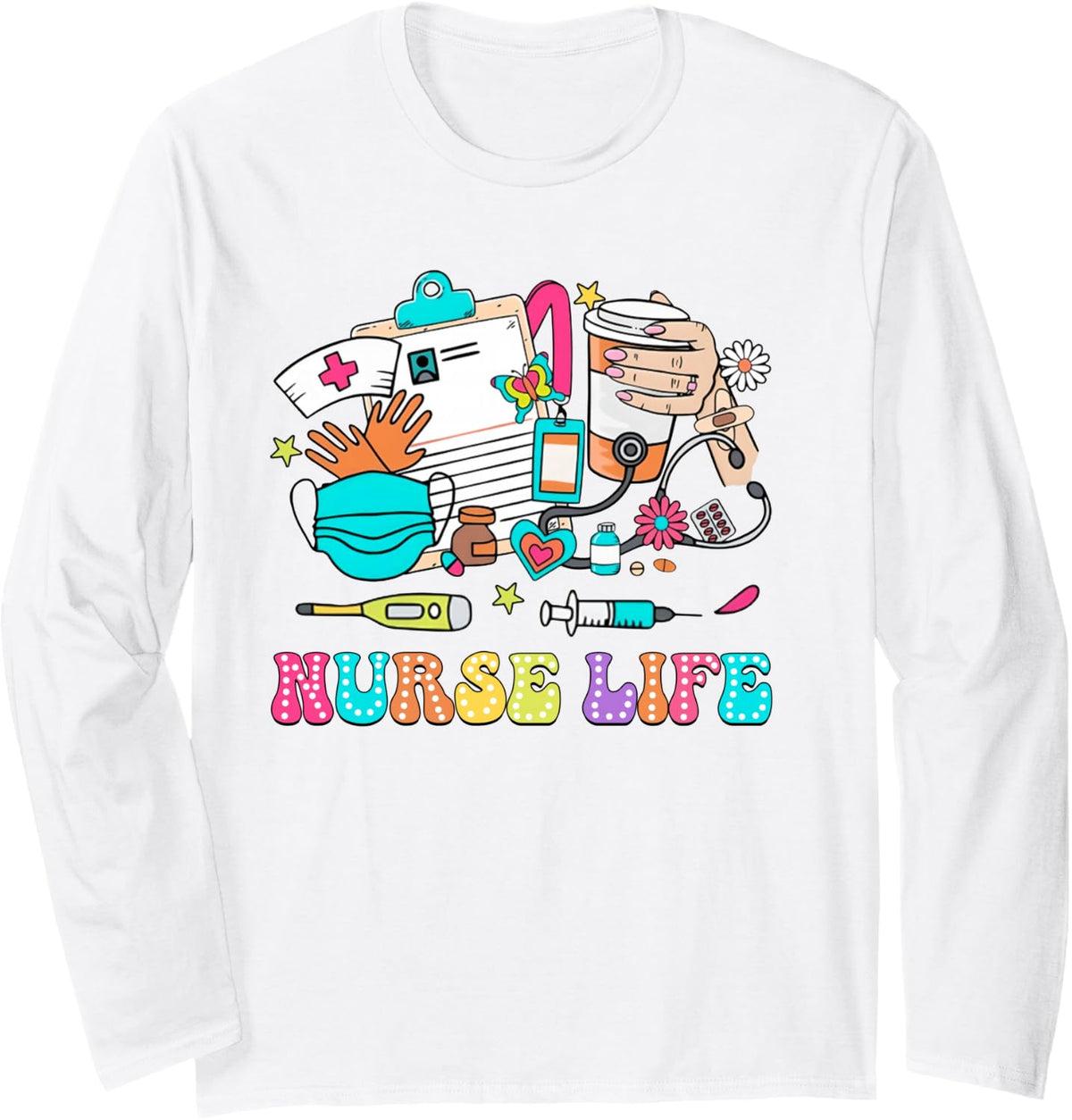 Vintage Registered Nurse Life Stethoscope Nursing RN Staff Long Sleeve T-Shirt - Adult Unisex White