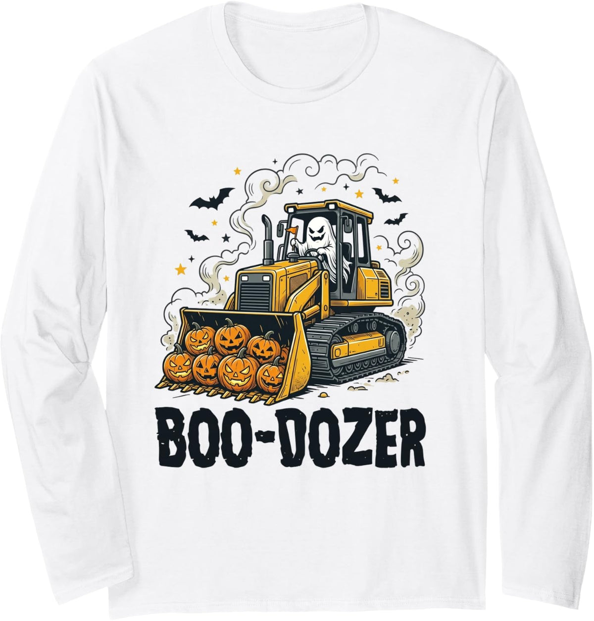 Boo-Dozer Halloween Ghost Boo Bulldozer Lover Funny Long Sleeve T-Shirt - Adult Unisex White