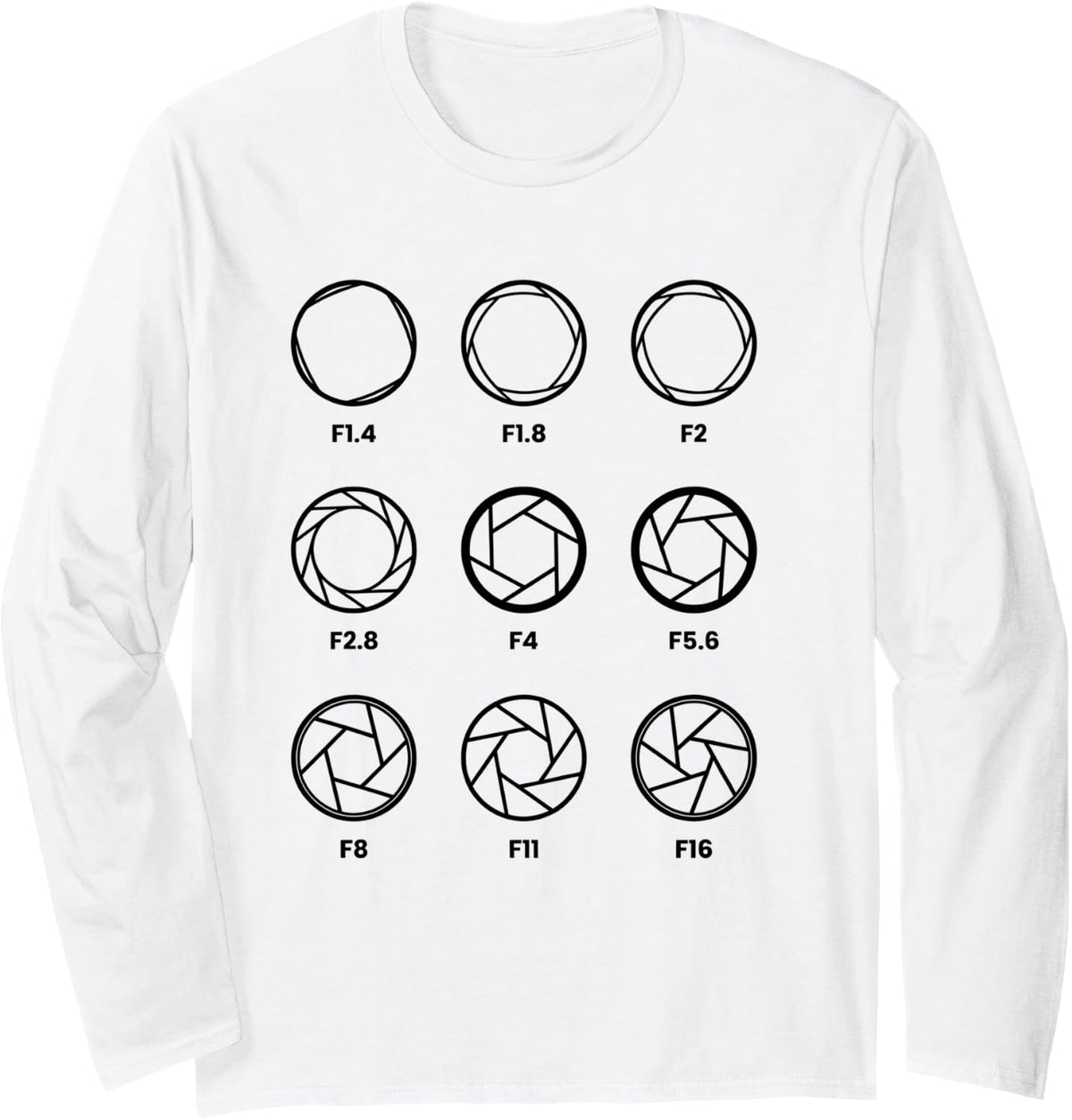 Photography F-Stop Aperture Settings Chart Photographer Long Sleeve T-Shirt - Adult Unisex White