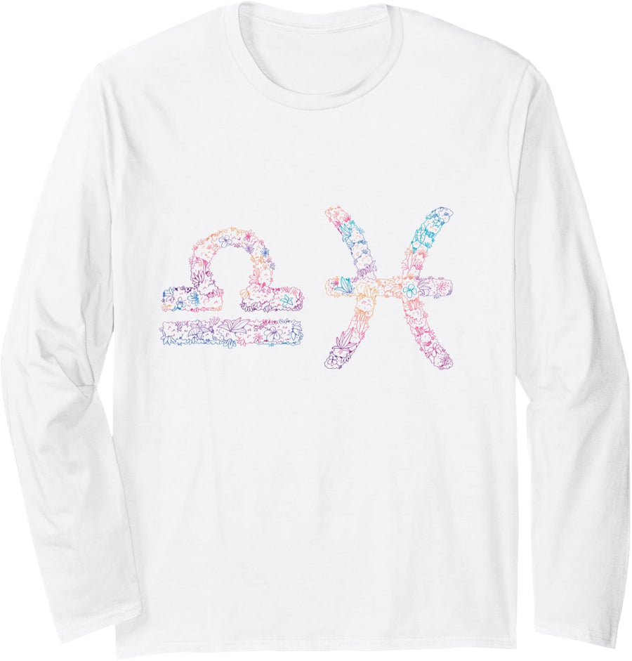 Astrology Love Horoscope Signs Libra and Pisces Couple Long Sleeve T-Shirt - Adult Unisex White