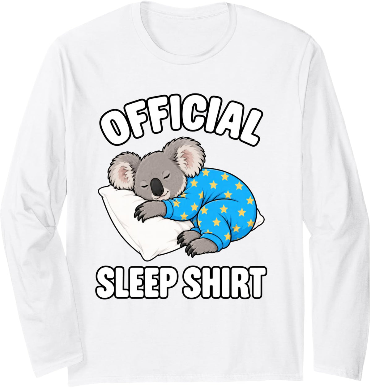 Koala Sleeping in Pajamas Official Sleepshirt Cute Long Sleeve T-Shirt - Adult Unisex White