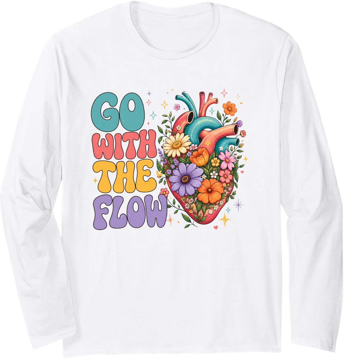 Cardiology Crew Cardiac Nurse Cardiologist Go with The Flow Long Sleeve T-Shirt - Adult Unisex White