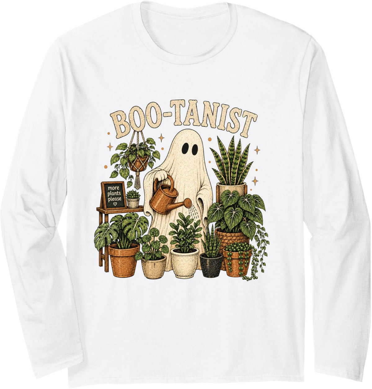 Boo-Tanist Ghost Gardening Halloween Plant Lover Gardener Long Sleeve T-Shirt - Adult Unisex White