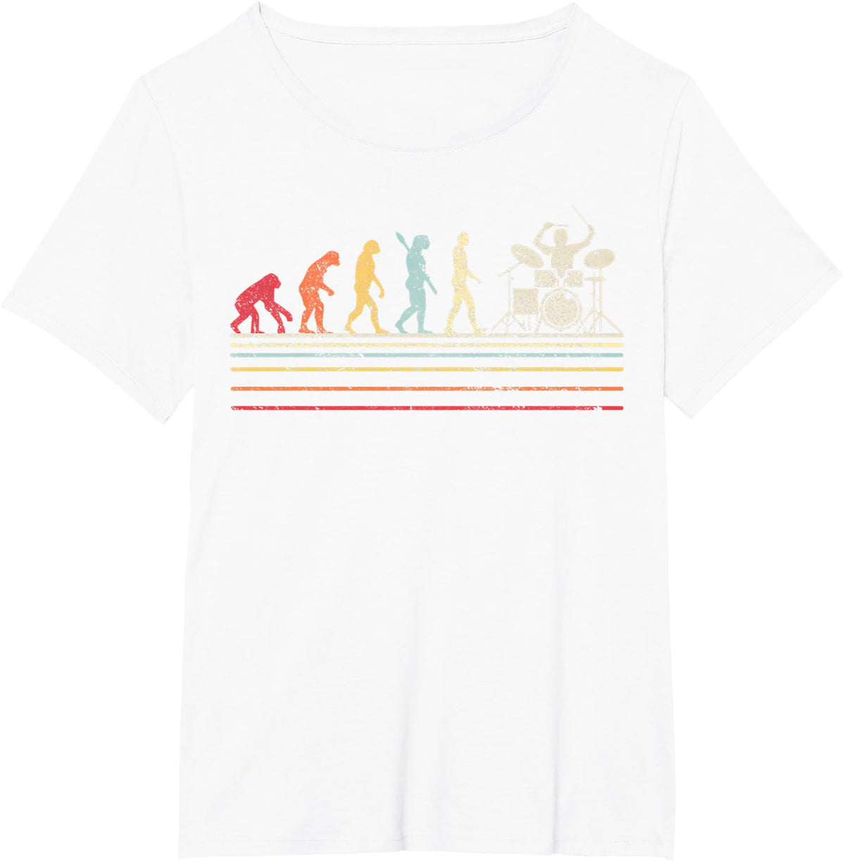 Funny Retro Drummer Evolution of Man T-Shirt - White