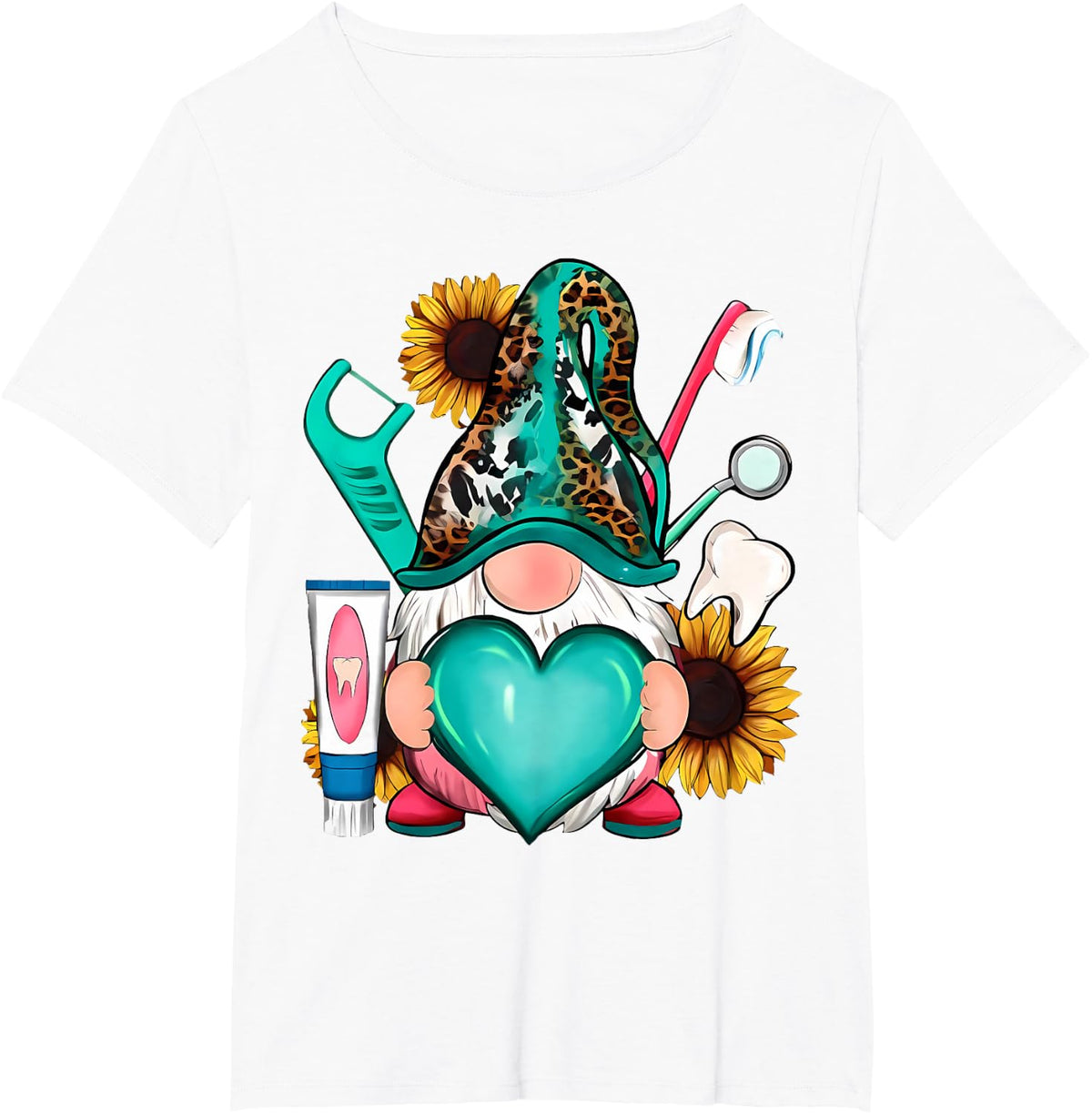Dental Gnome Dental Hygienist Dental Squad Sunflower Western T-Shirt - White