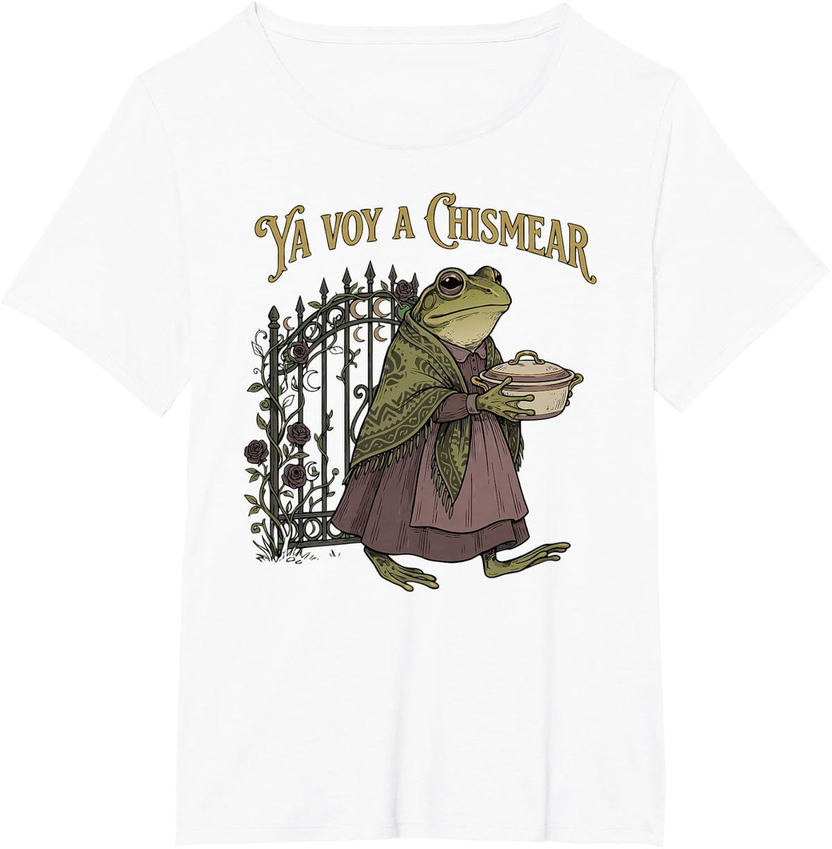 Funny Ya Voy A Chismear Frog Spanish Latina Abuela Humor T-Shirt - White