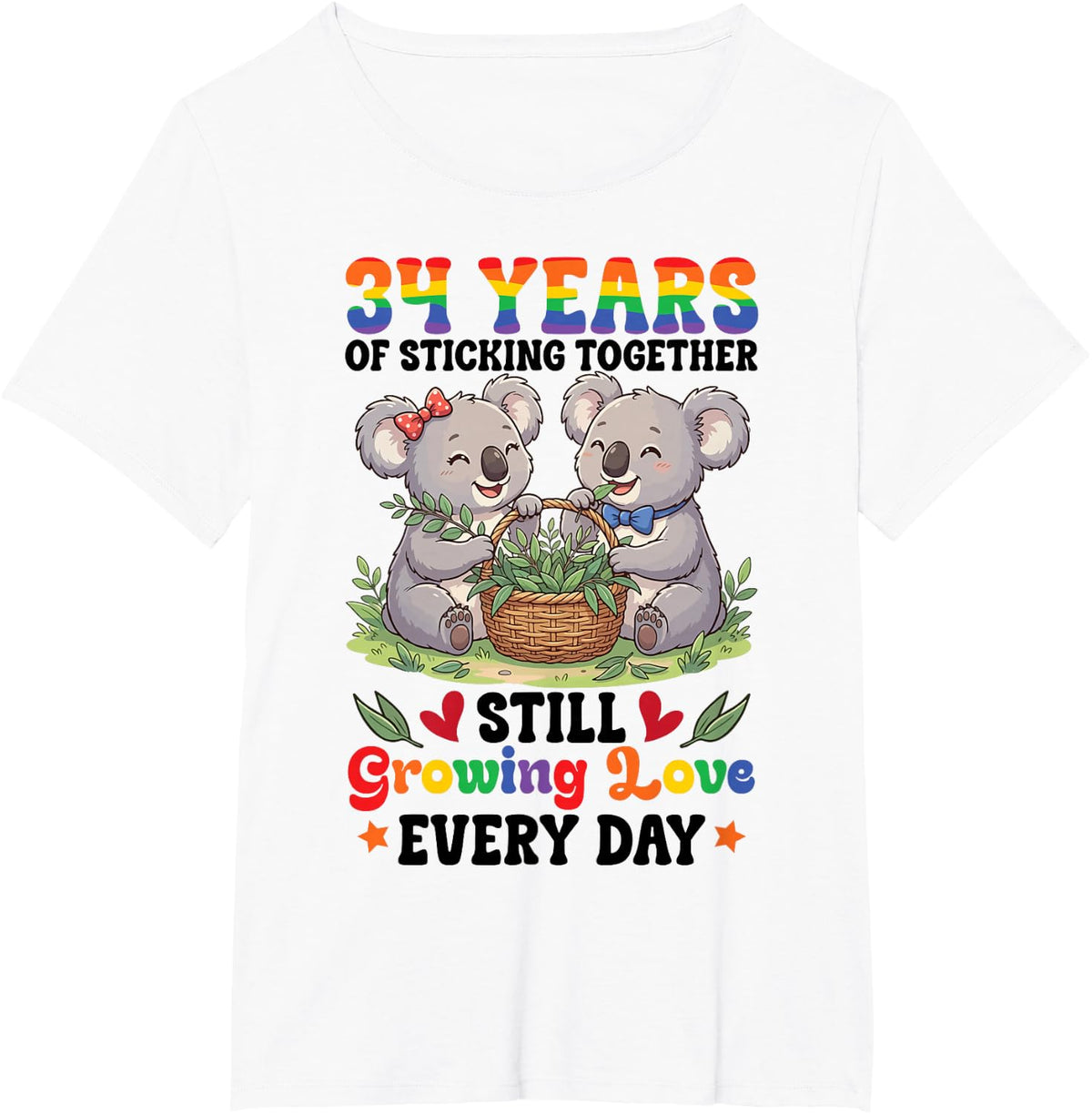 34 Years of Sticking Together Cute Koalas 34th Anniversary T-Shirt - White