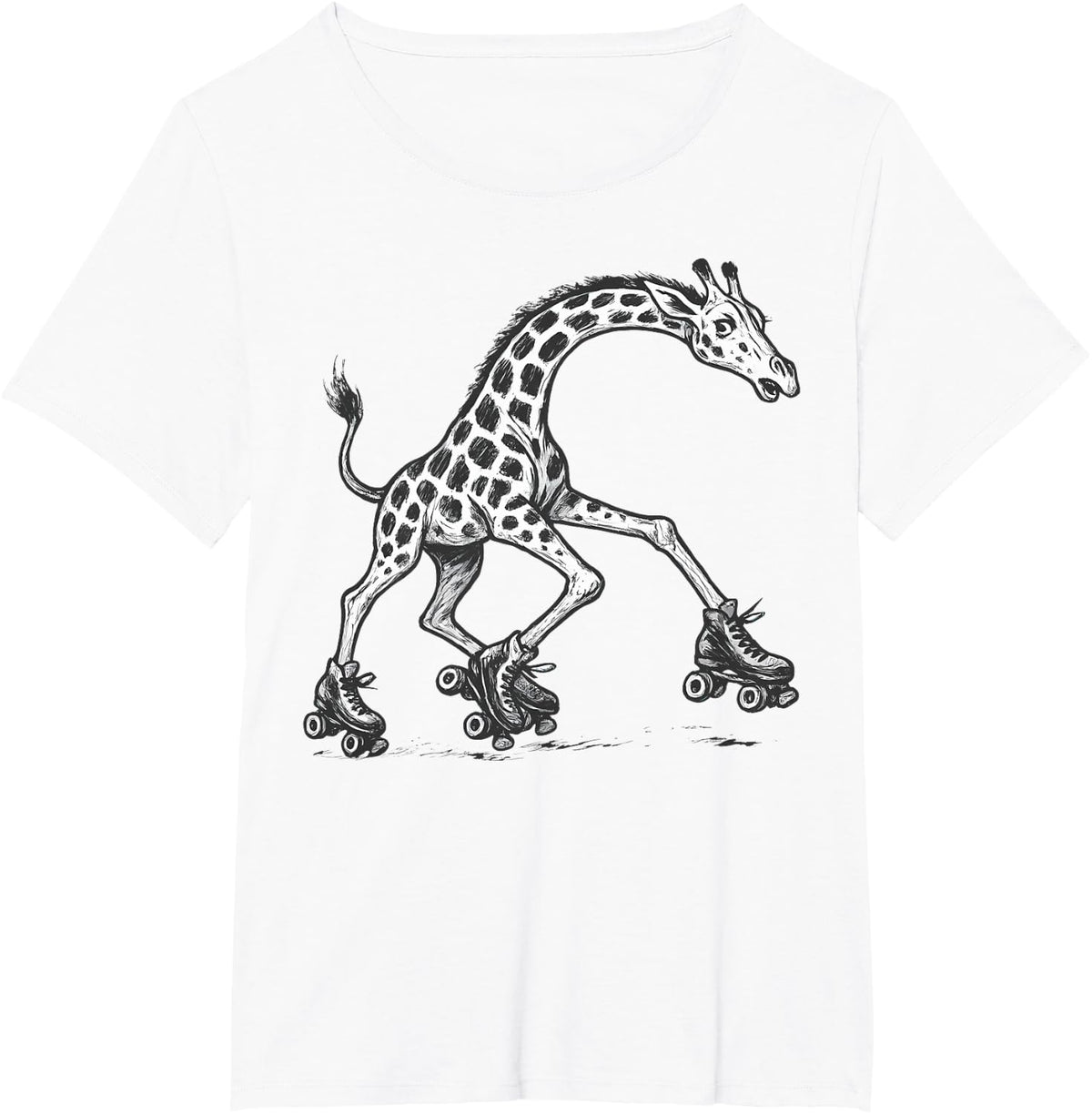 Vintage Giraffe Skating Roller Skates Funny Sport Lover T-Shirt - White