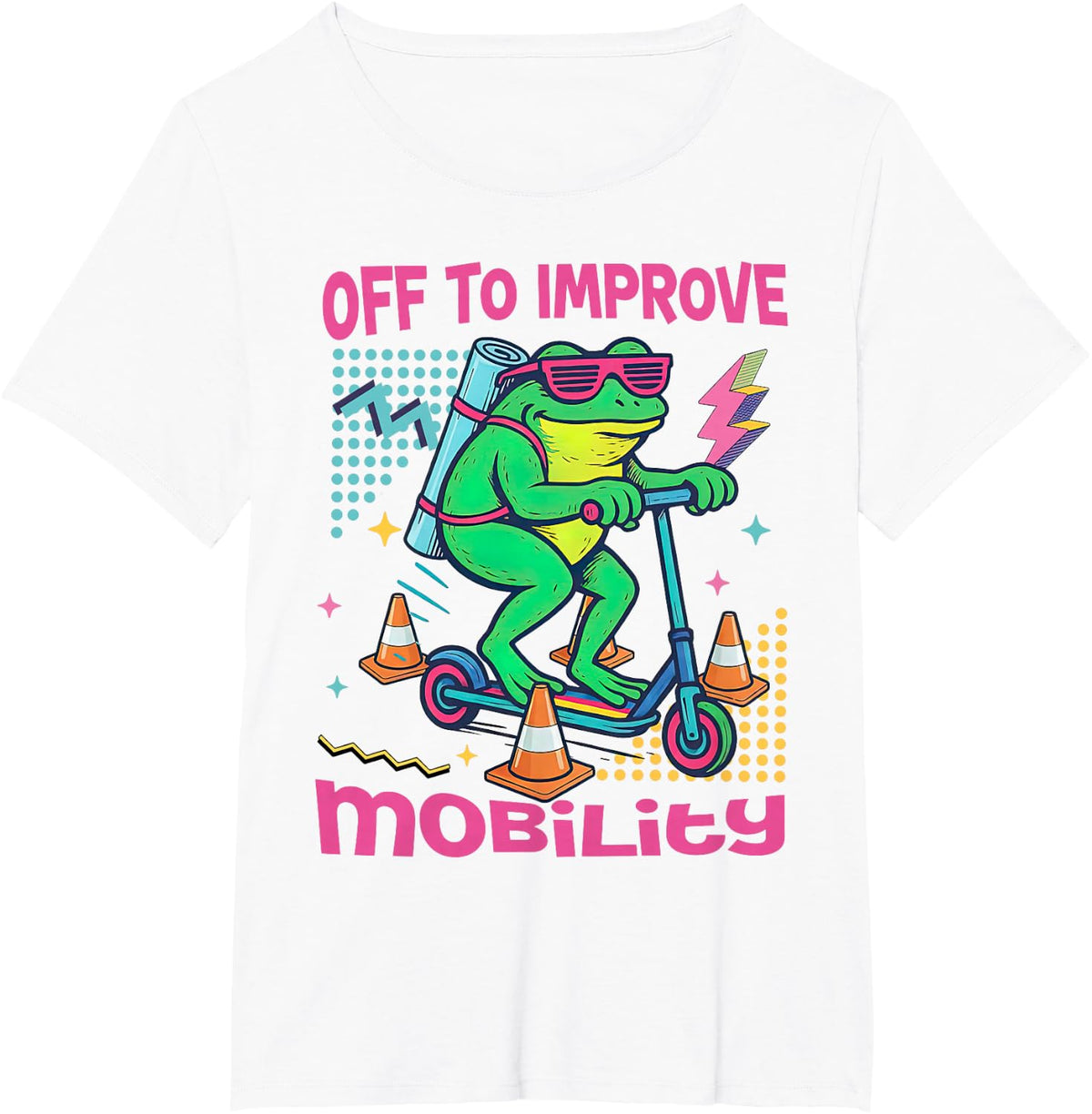 Off to Improve Mobility Retro Physical Therapy Frog Scooter T-Shirt - White
