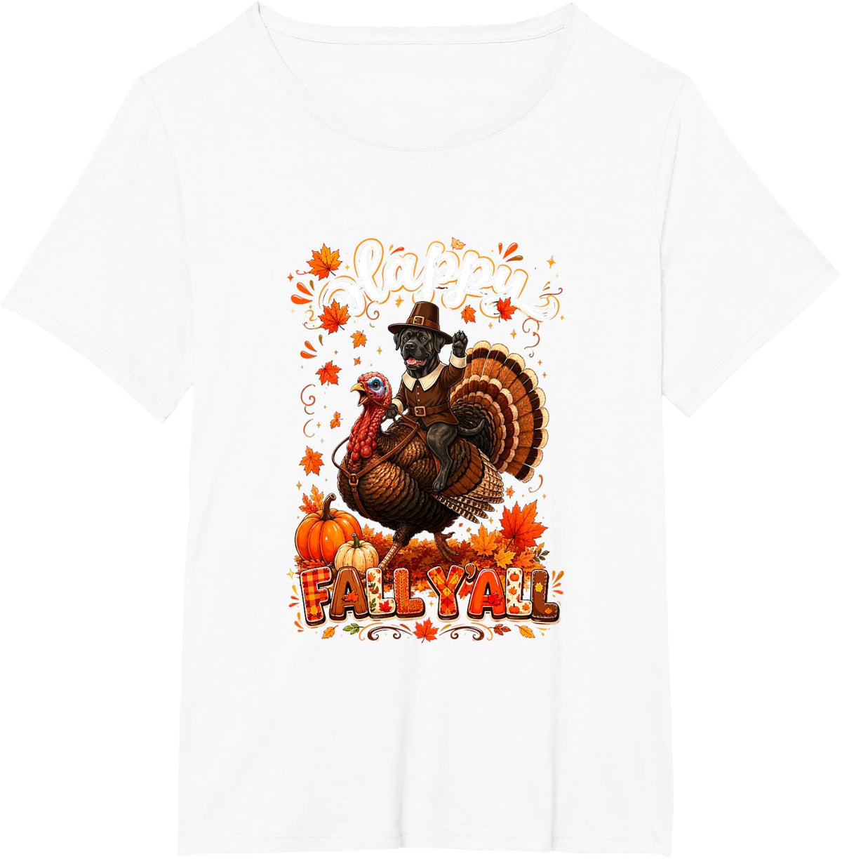 Fall Y'all Thanksgiving Cane Corso Riding Turkey Autumn T-Shirt - White