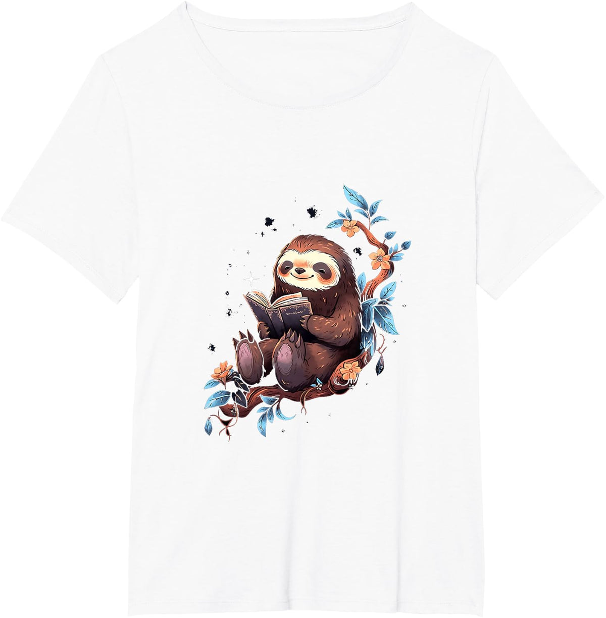 Sloth Reading Book Reader Bookworm Lazy Sloth Lover T-Shirt - White