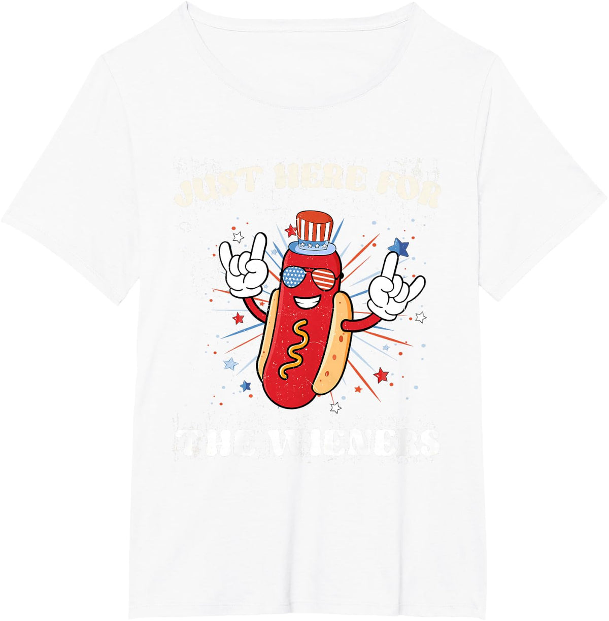 I'm Just Here for The Wieners Funny Fourth of July Hot Dog T-Shirt - White