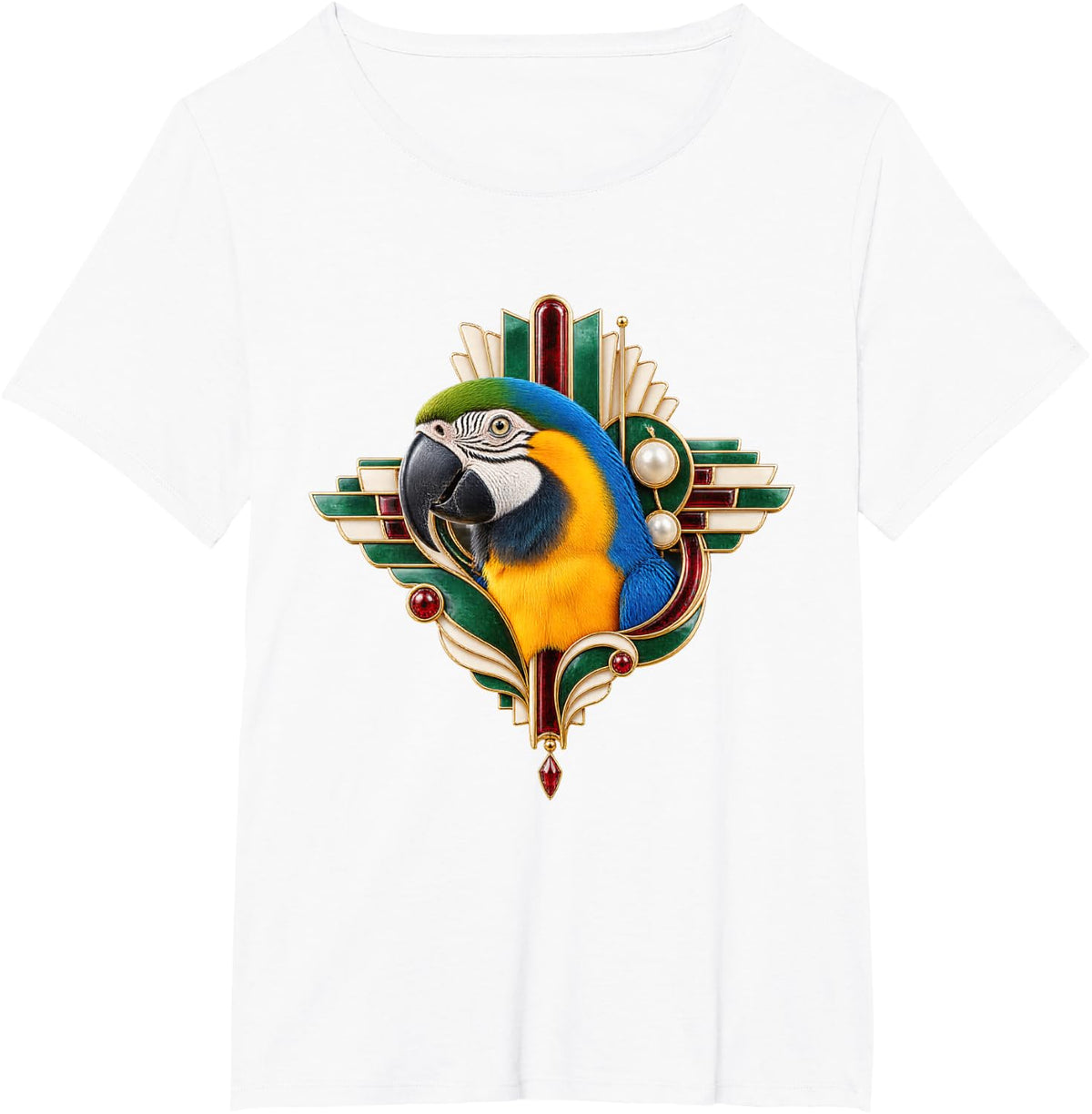 Blue and Gold Macaw with Jade Deco T-Shirt - White