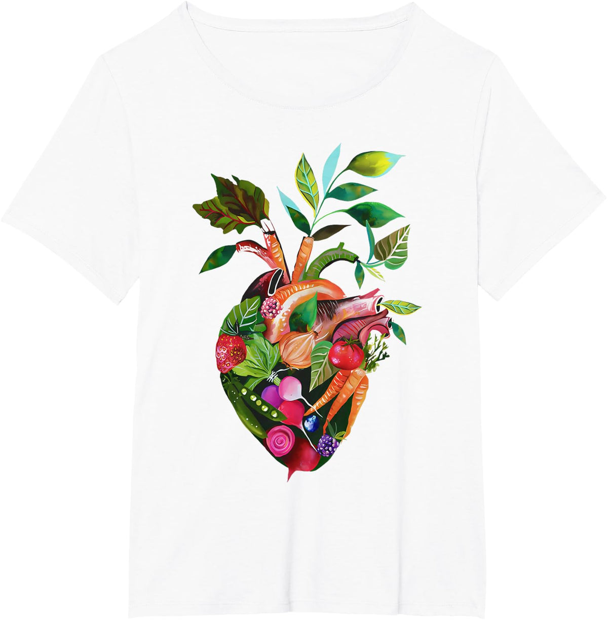 Watercolor Anatomical Heart With Vegetable Vegans Gardeners T-Shirt - White
