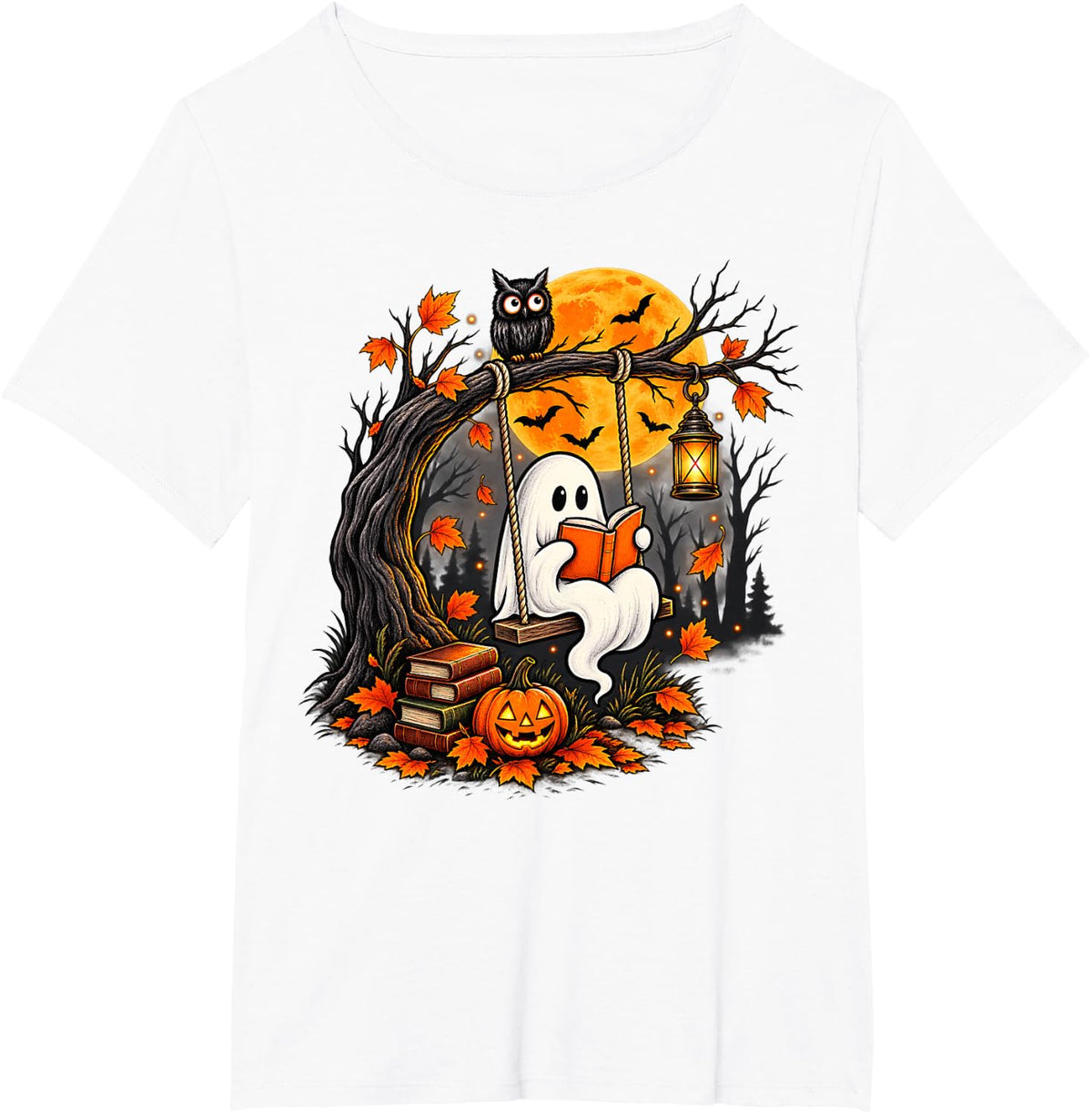 Cute Reading Ghost Book Lover Librarian Halloween Costume T-Shirt - White