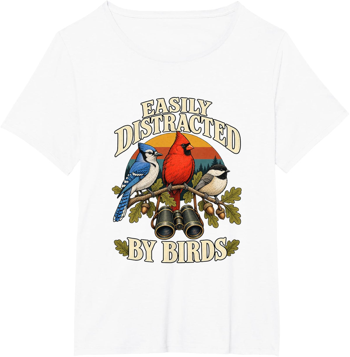 Easily Distracted by Birds Funny Birdwatching Birdwatcher T-Shirt - White