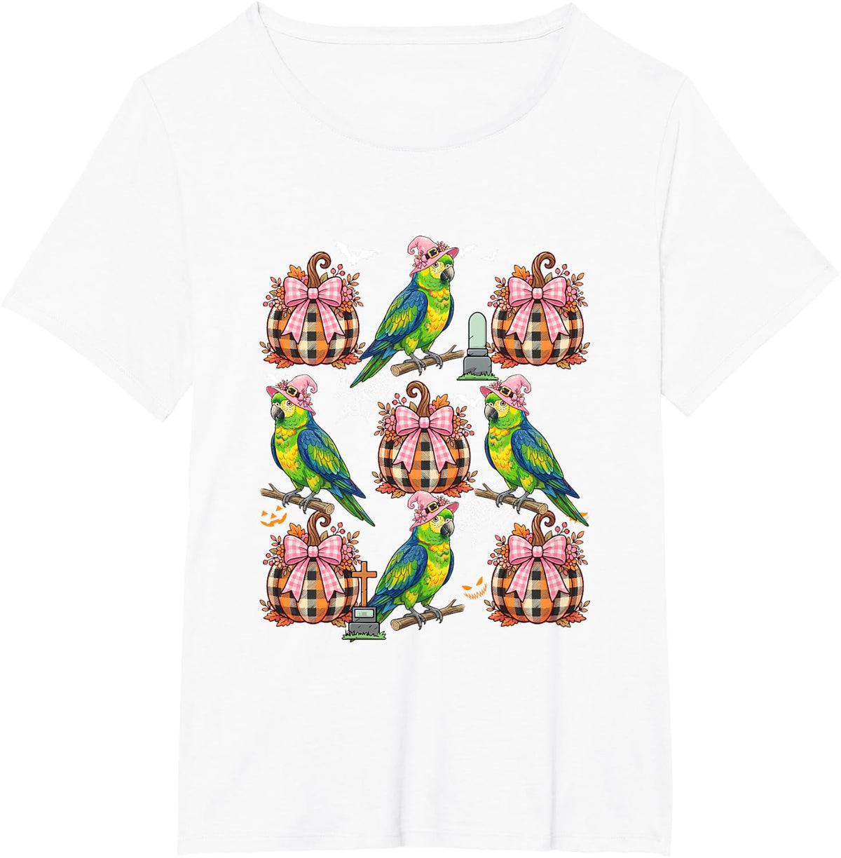 Macaw As Witch Pumpkin Bow Tie Collection Halloween T-Shirt - White