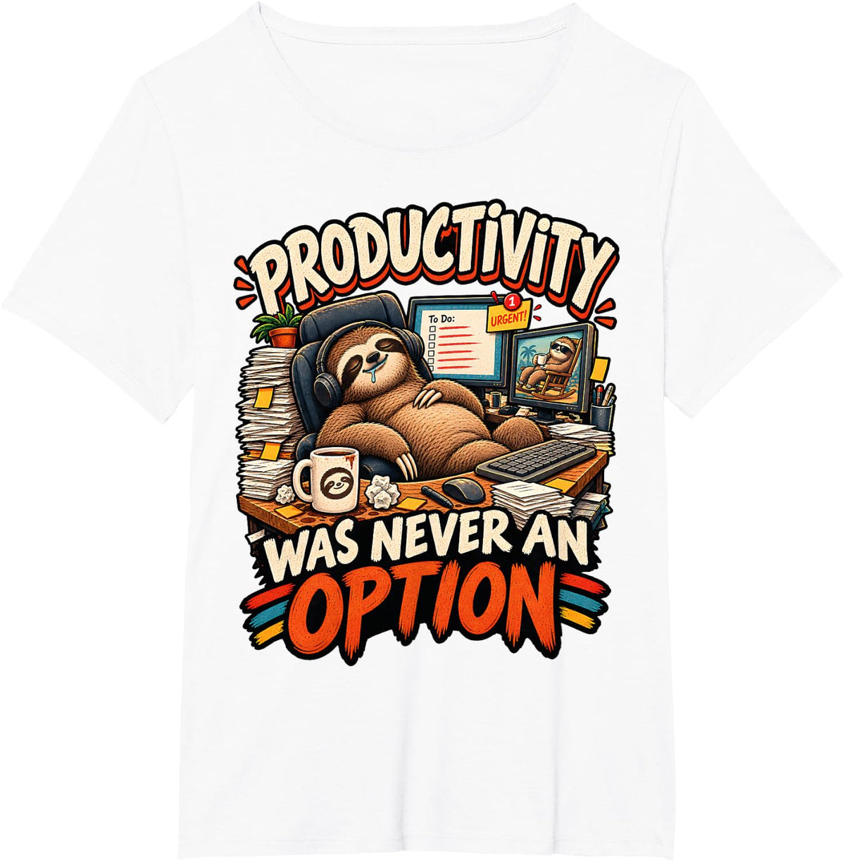 Funny Sloth Productivity Office Humor Lazy Worker T-Shirt - White