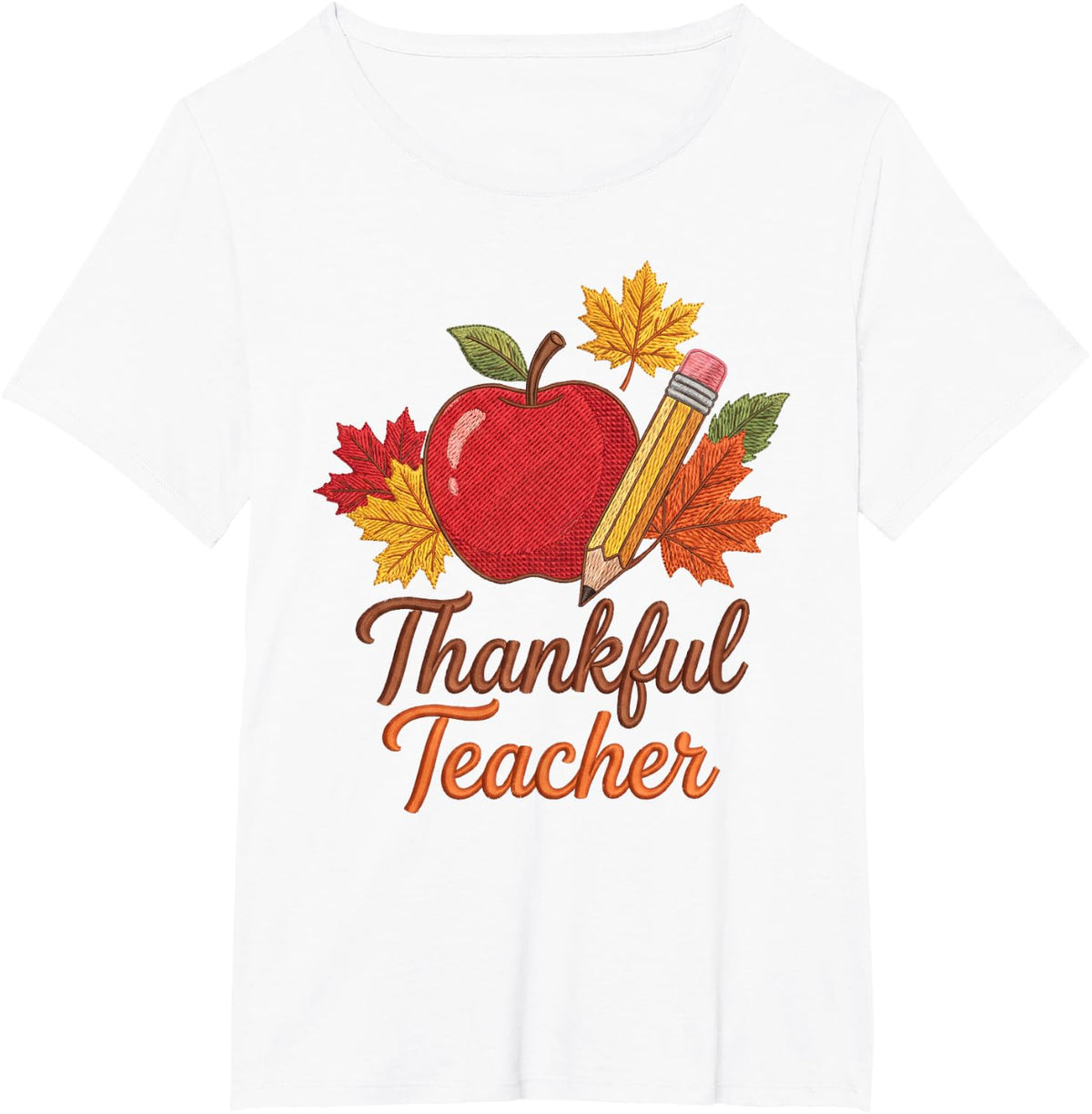 Thankful Teacher Shirt Thanksgiving Apple Fall Leaves T-Shirt - White
