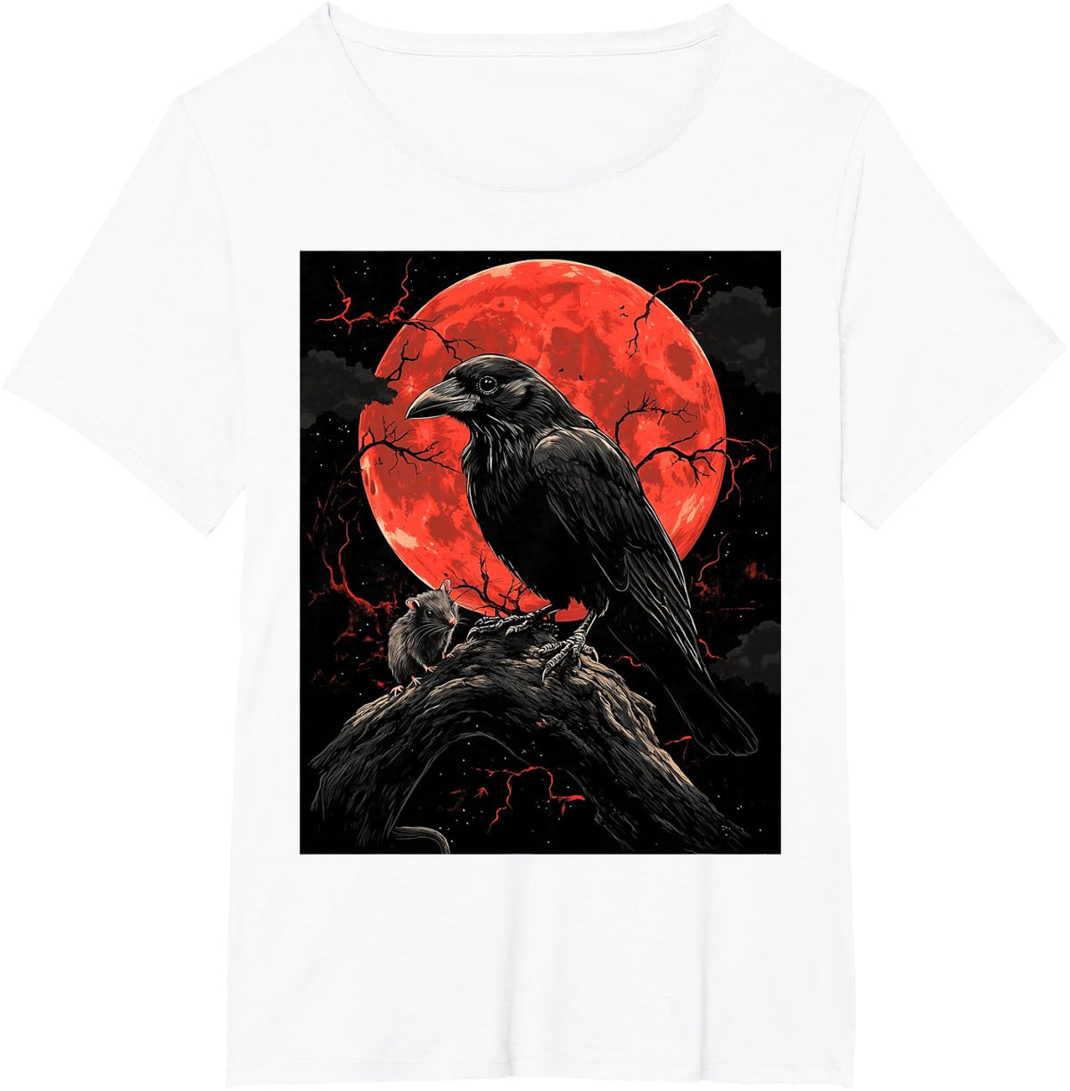 Raven Rat Moon Men Black Gothic Women Black Crow T-Shirt - White