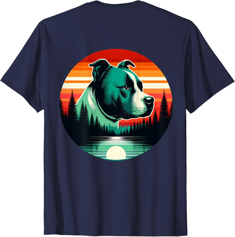 Staffordshire Bull Terrier Dog Sunset Retro Style Vintage T-Shirt - Navy Blue