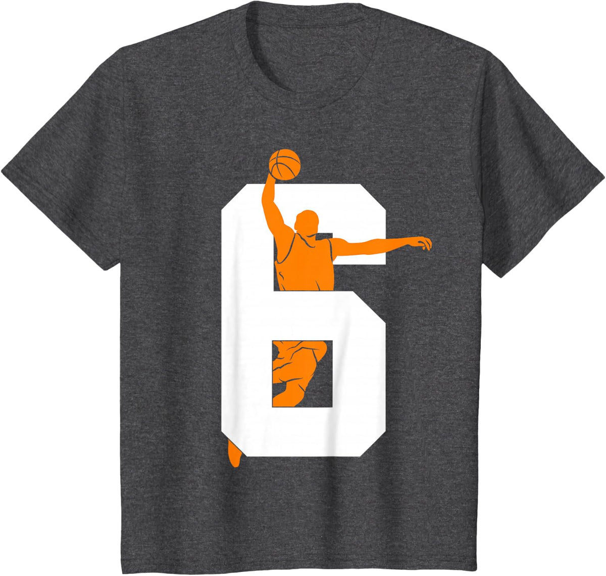 NUMBER 6 YEARS BASKETBALL 6TH BIRTHDAY T-Shirt - Dark Heather Grey