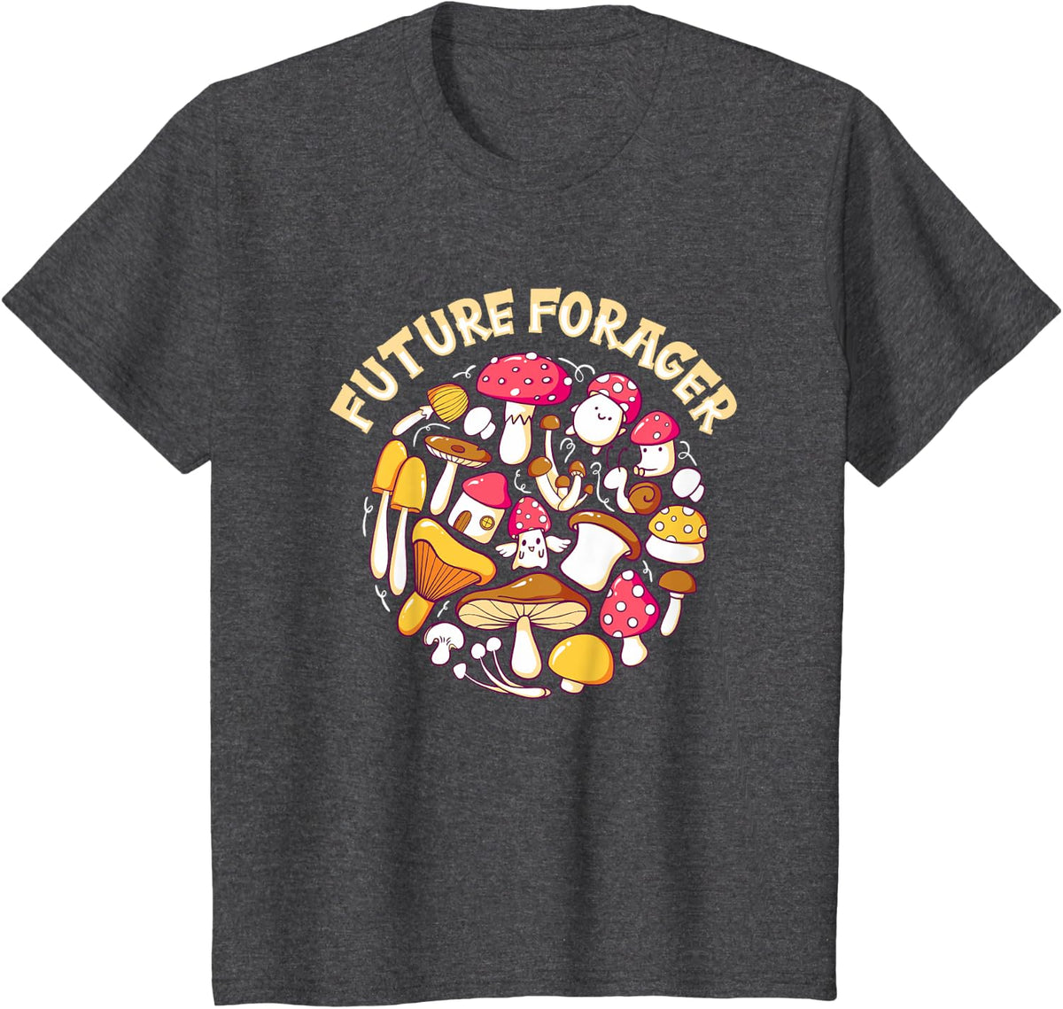 Kids Future Forager Mushroom Hunting T-Shirt - Dark Heather Grey