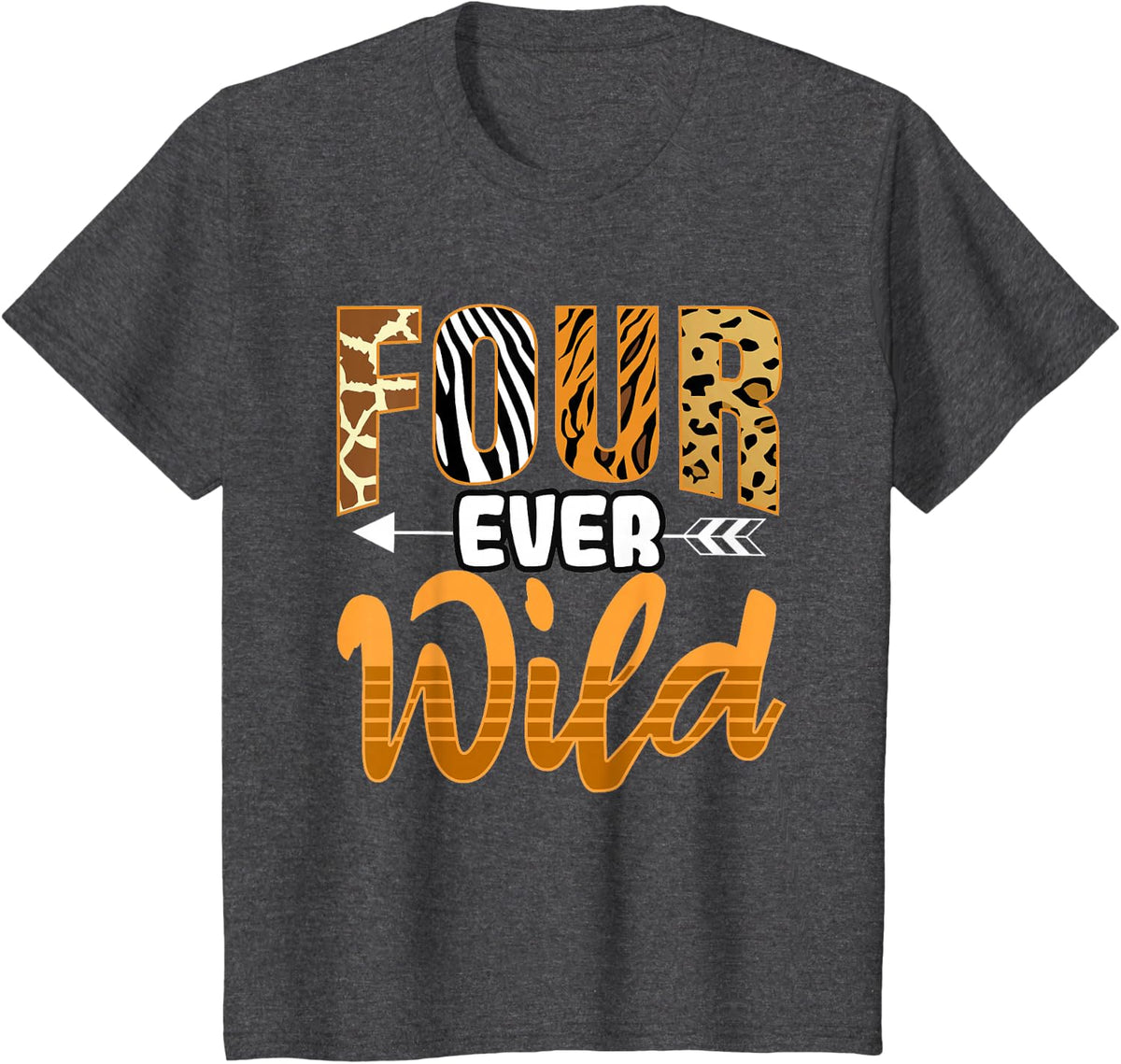 4 Four Ever Wild - Savanna African Animals 4th Birthday T-Shirt - Dark Heather Grey