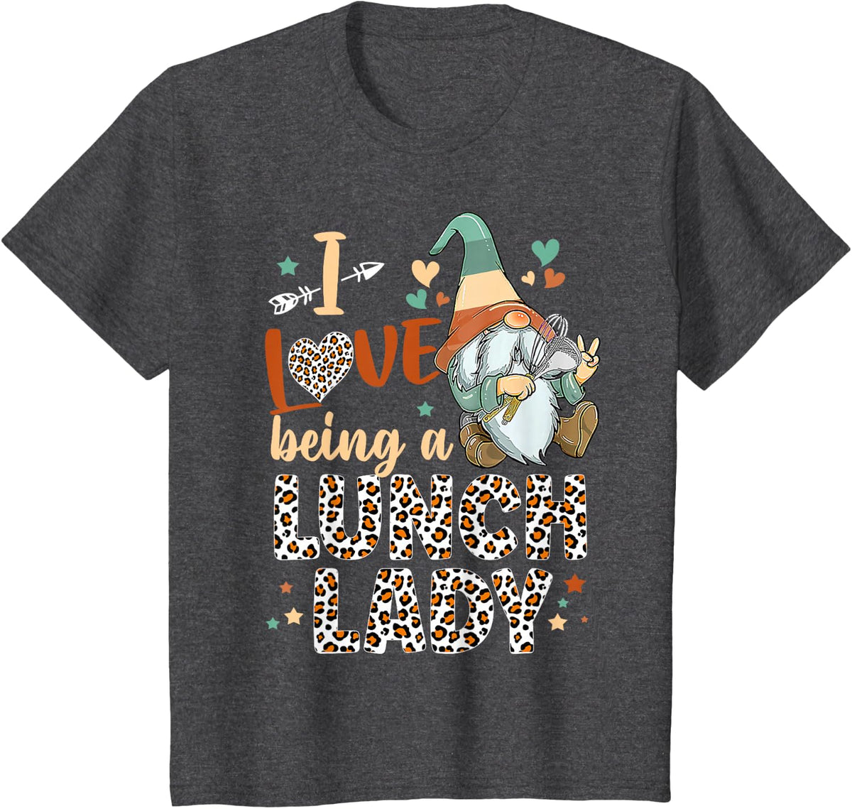 Cute Gnomes I Have Being A Lunch Lady With Leopard Pattern T-Shirt - Dark Heather Grey