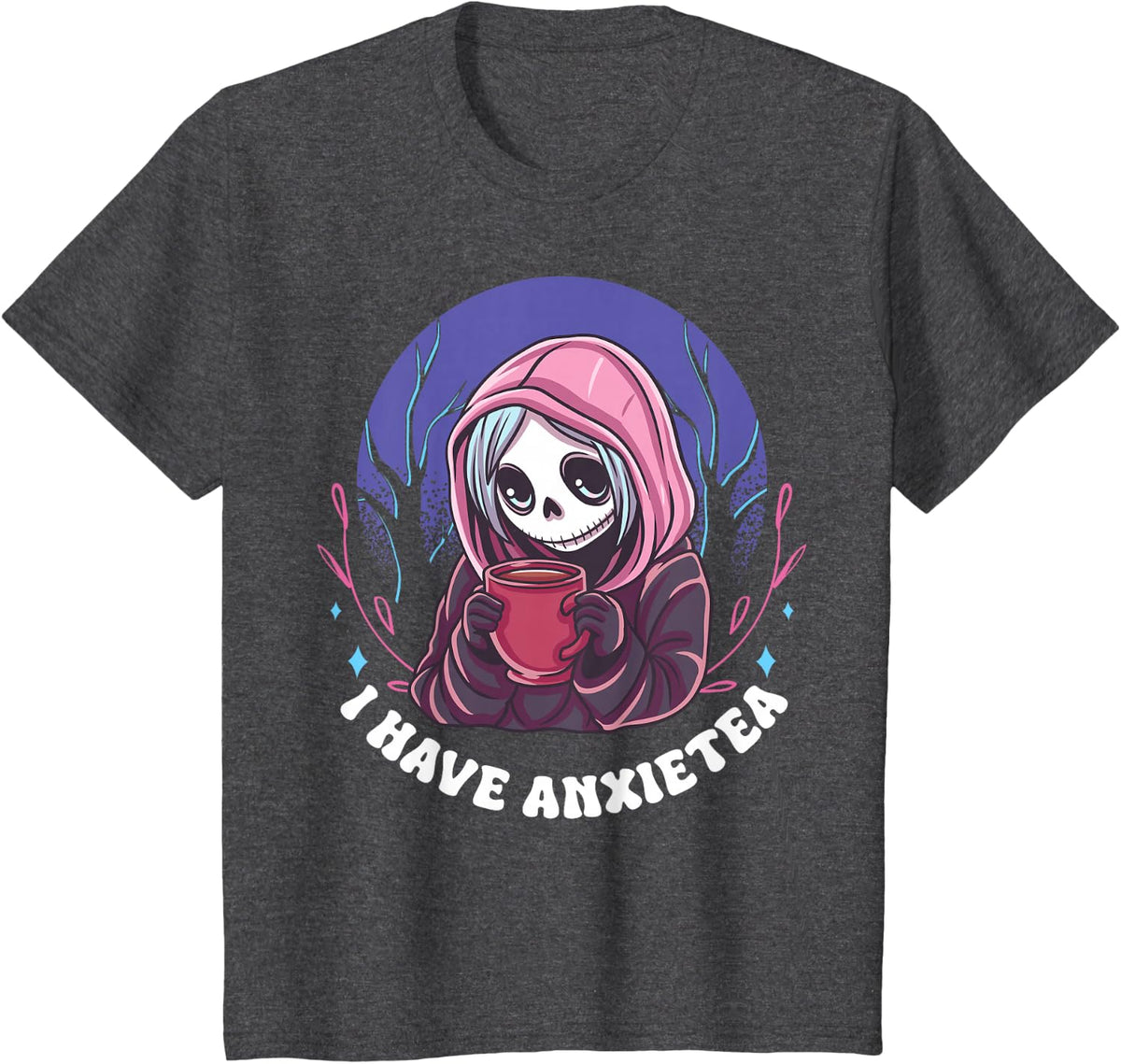 I Have Anxiety Anxietea Kawaii Pastel Goth Grim Reaper Tea T-Shirt - Dark Heather Grey