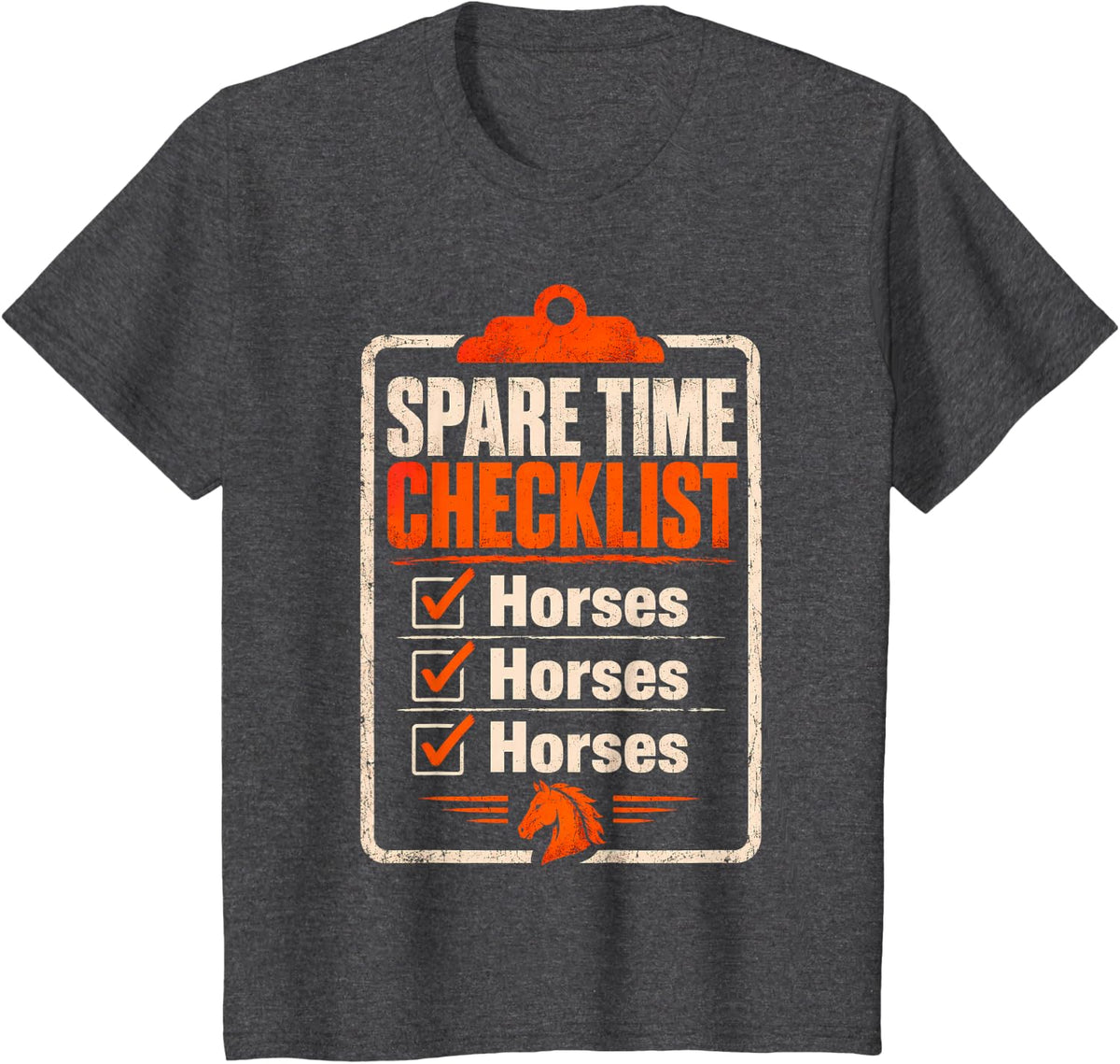 Spare Time Checklist Horses Equine Lover T-Shirt - Dark Heather Grey