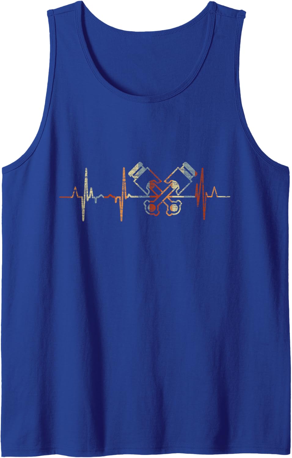 Automotive Mechanic Heartbeat Vintage ECG Cardiogram Retro Sleeveless Tank Top - Royal Blue